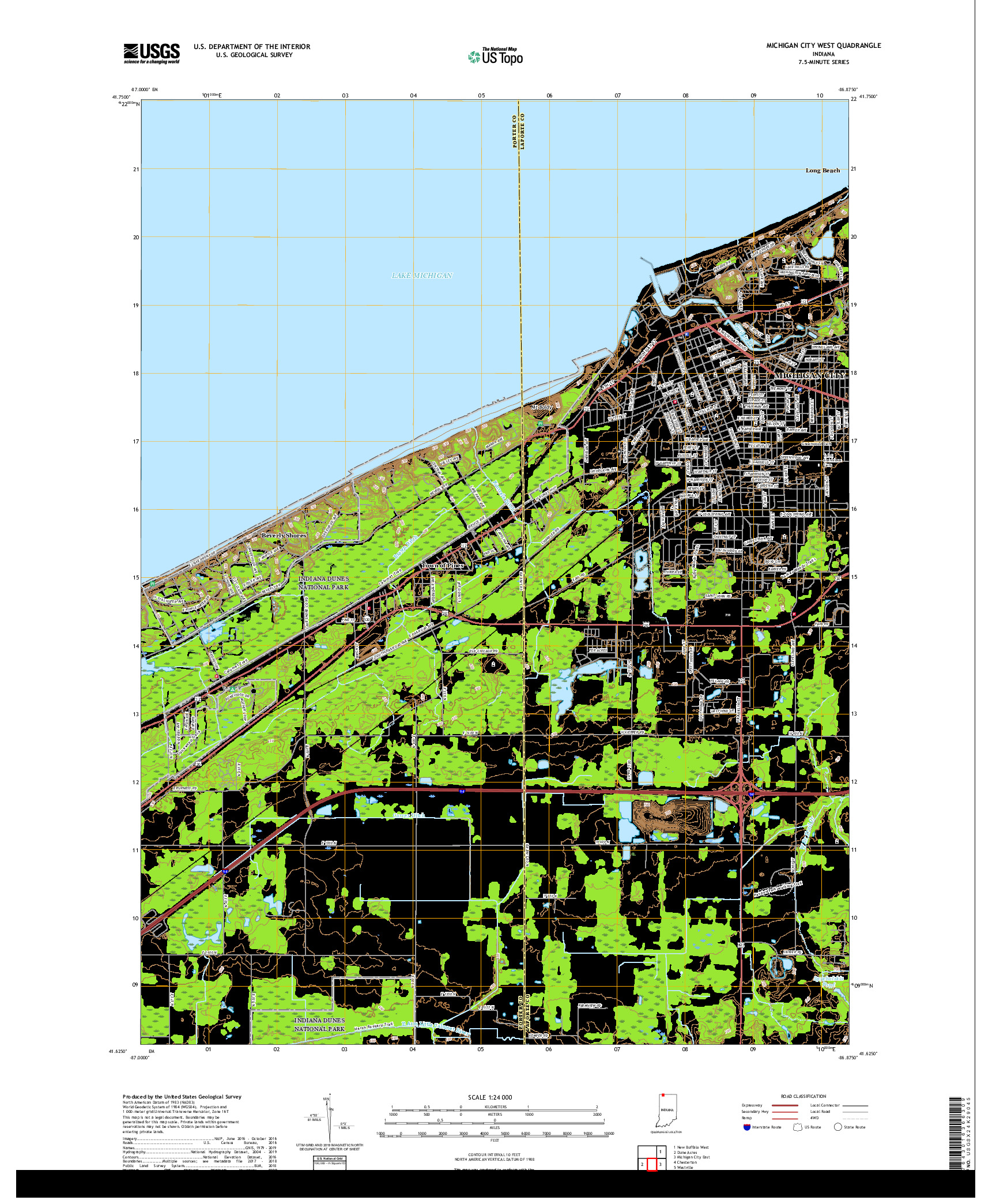 USGS US TOPO 7.5-MINUTE MAP FOR MICHIGAN CITY WEST, IN 2019