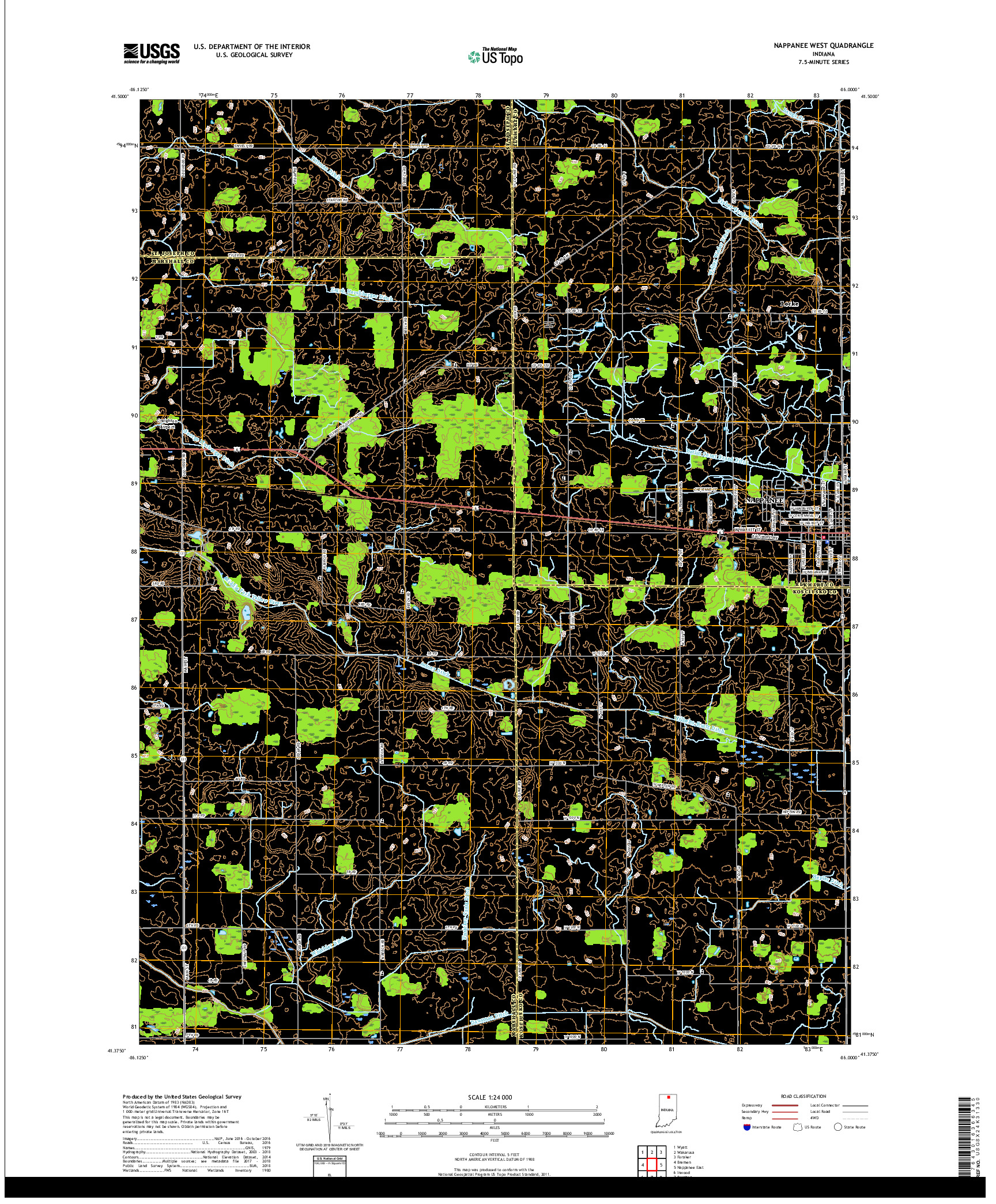 USGS US TOPO 7.5-MINUTE MAP FOR NAPPANEE WEST, IN 2019