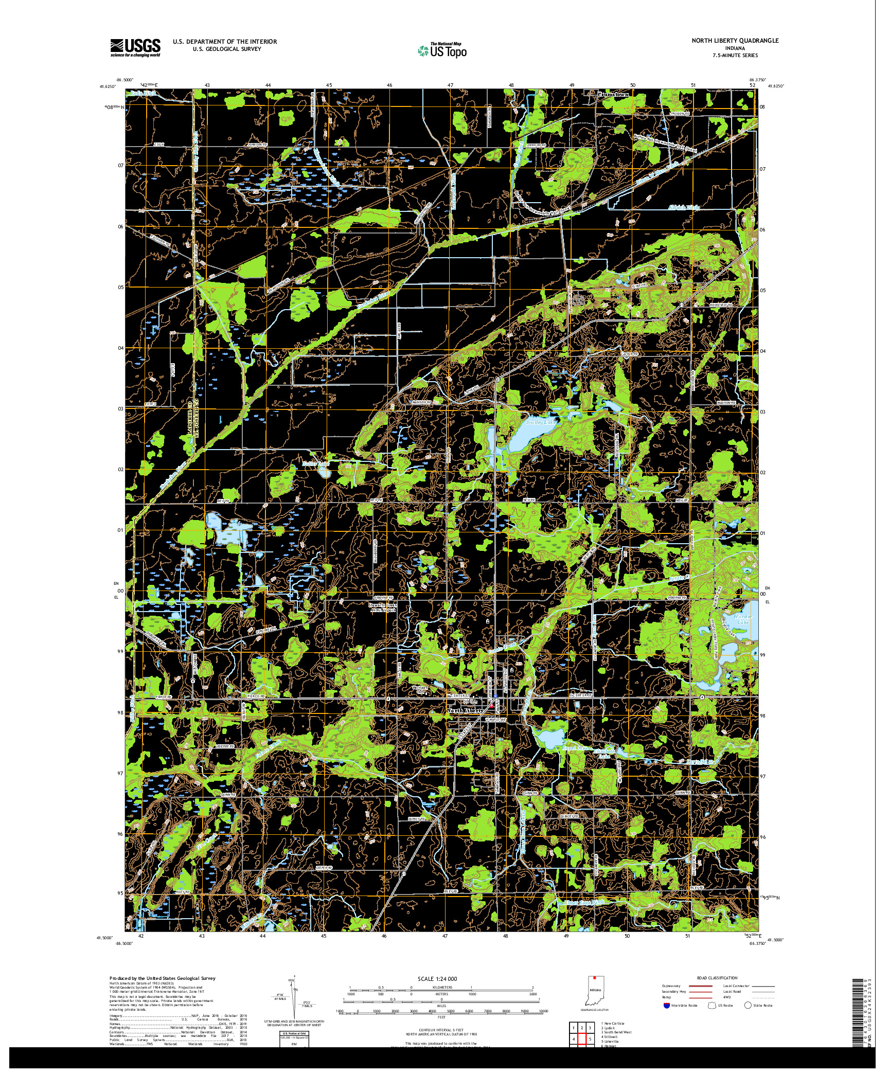 USGS US TOPO 7.5-MINUTE MAP FOR NORTH LIBERTY, IN 2019