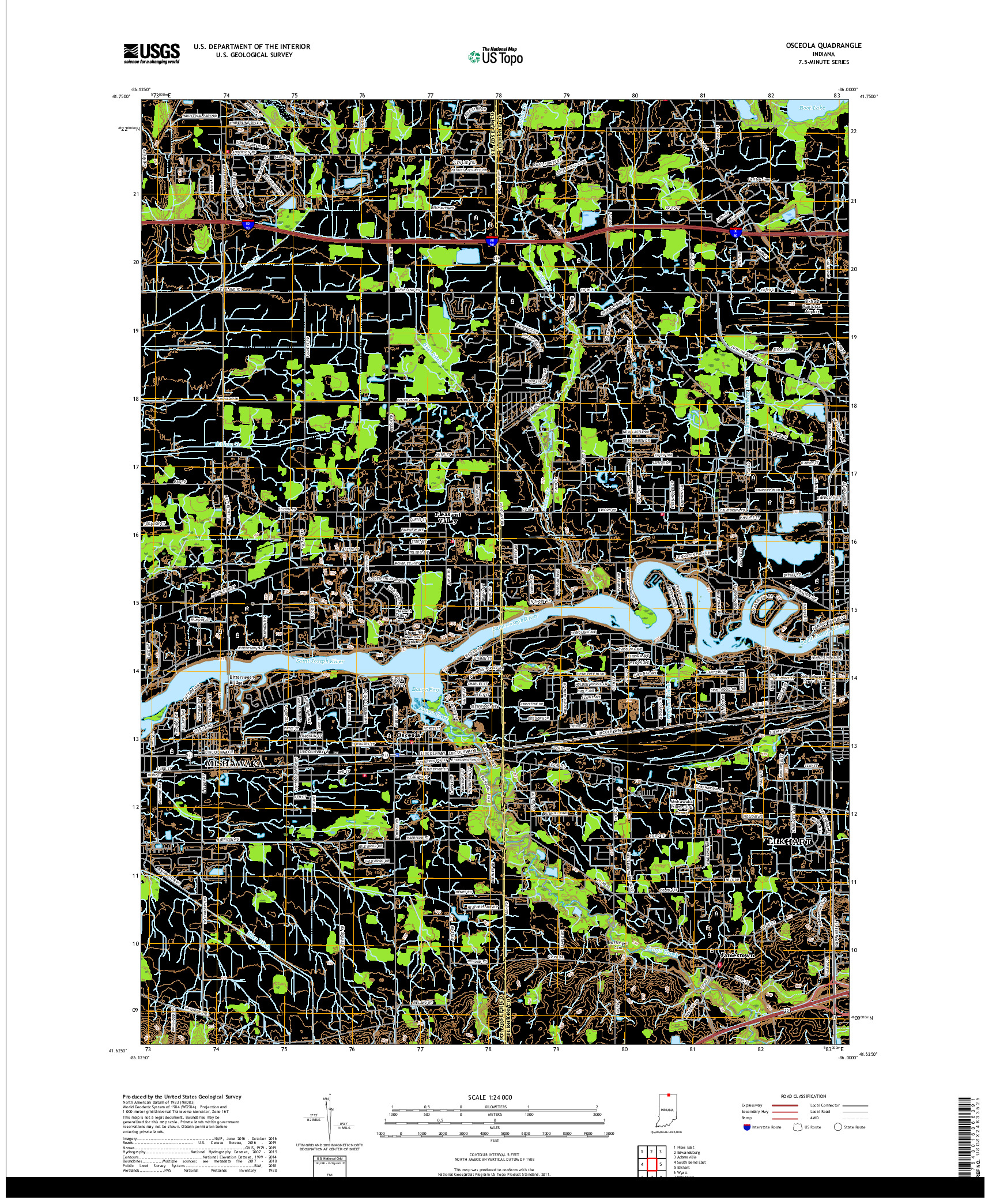 USGS US TOPO 7.5-MINUTE MAP FOR OSCEOLA, IN 2019