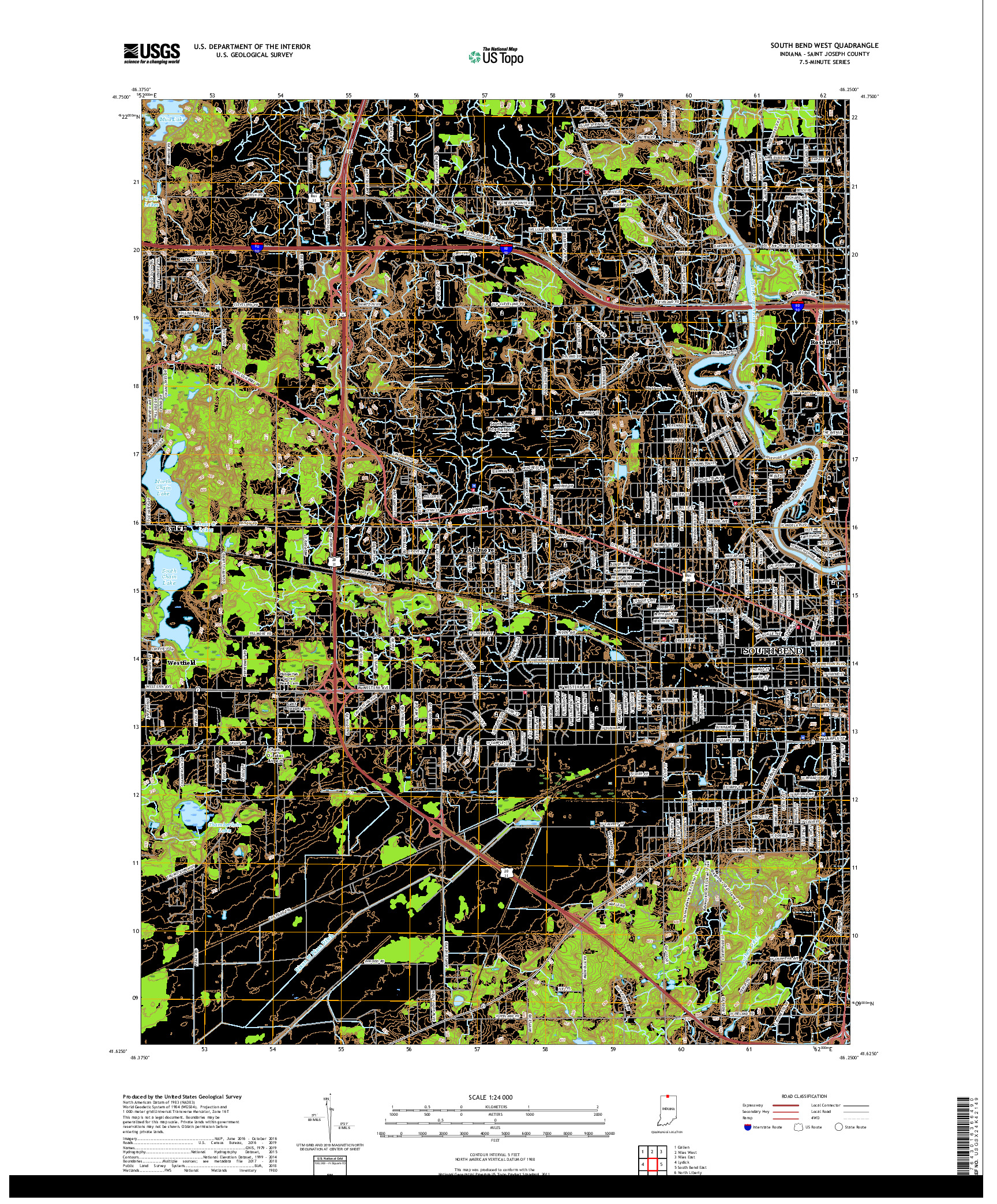 USGS US TOPO 7.5-MINUTE MAP FOR SOUTH BEND WEST, IN 2019
