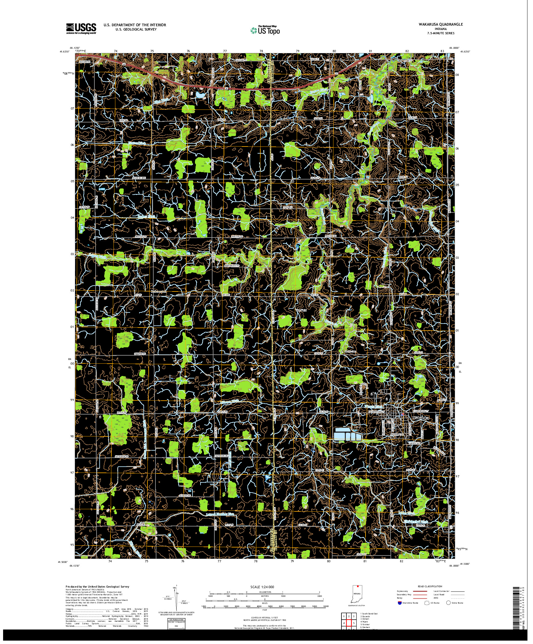 USGS US TOPO 7.5-MINUTE MAP FOR WAKARUSA, IN 2019