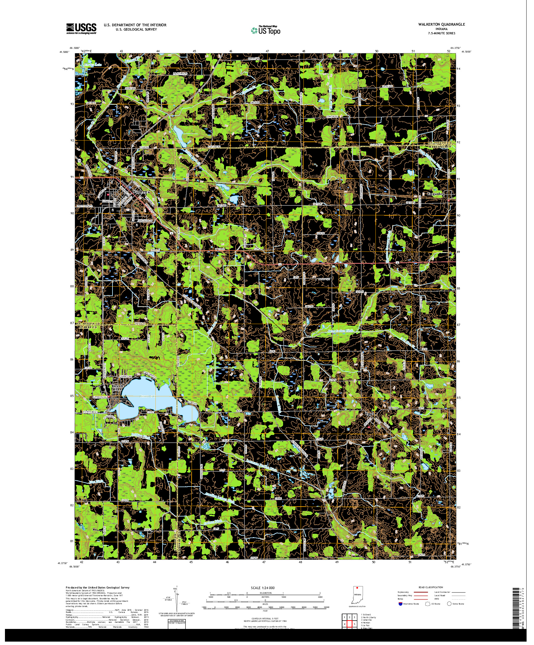 USGS US TOPO 7.5-MINUTE MAP FOR WALKERTON, IN 2019