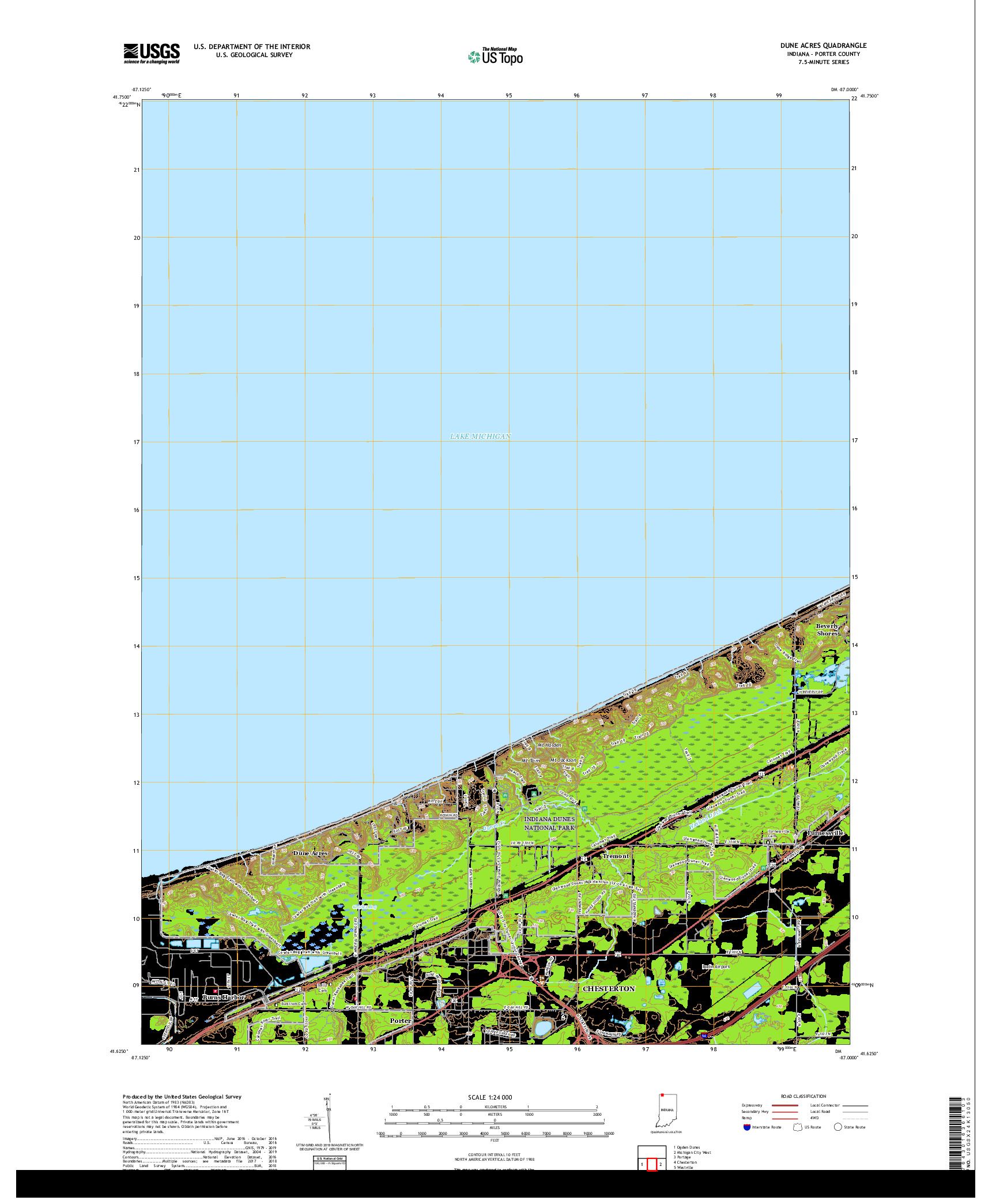 USGS US TOPO 7.5-MINUTE MAP FOR DUNE ACRES, IN 2019