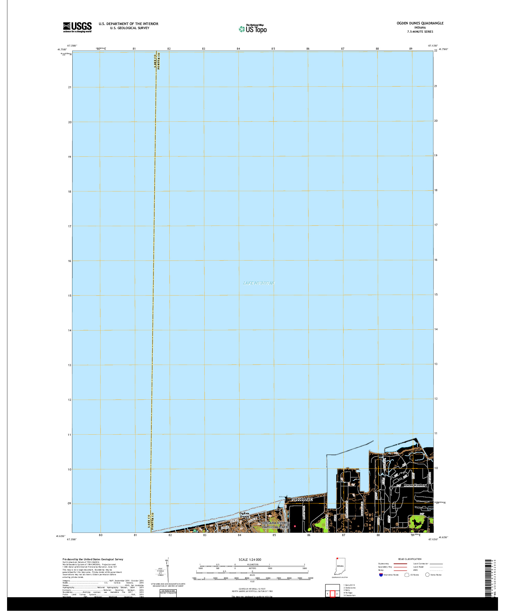 USGS US TOPO 7.5-MINUTE MAP FOR OGDEN DUNES, IN 2019