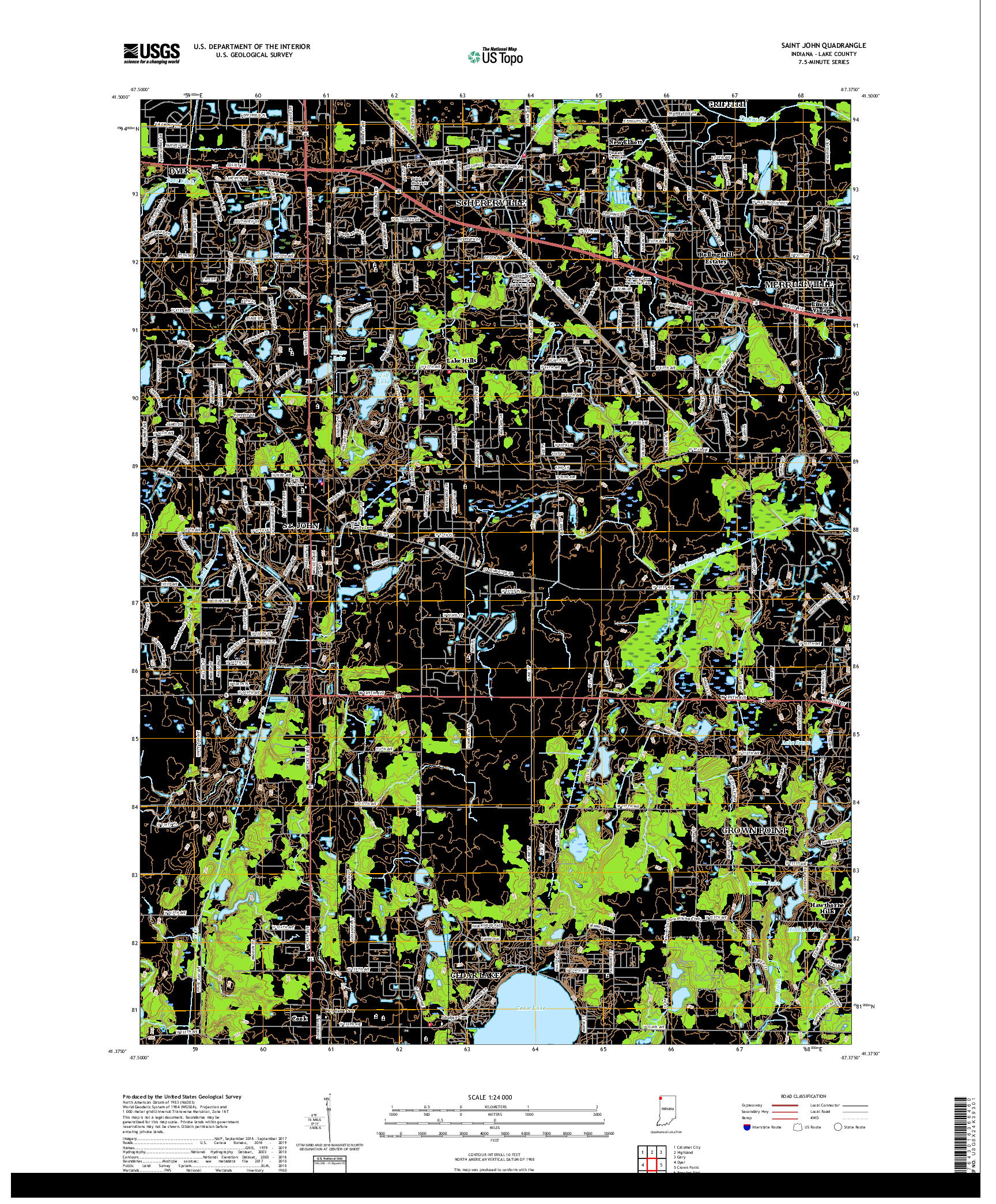 USGS US TOPO 7.5-MINUTE MAP FOR SAINT JOHN, IN 2019