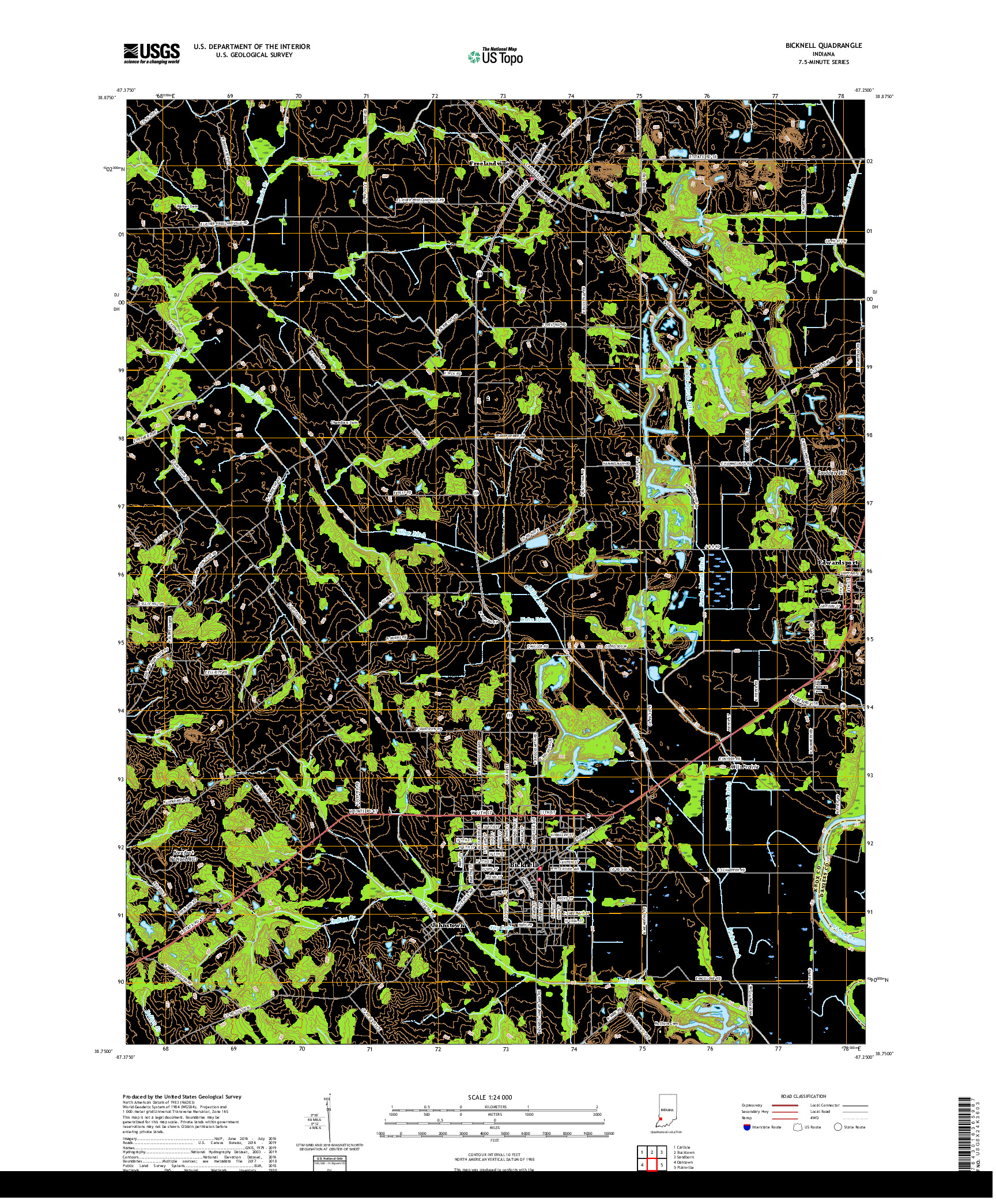 USGS US TOPO 7.5-MINUTE MAP FOR BICKNELL, IN 2019
