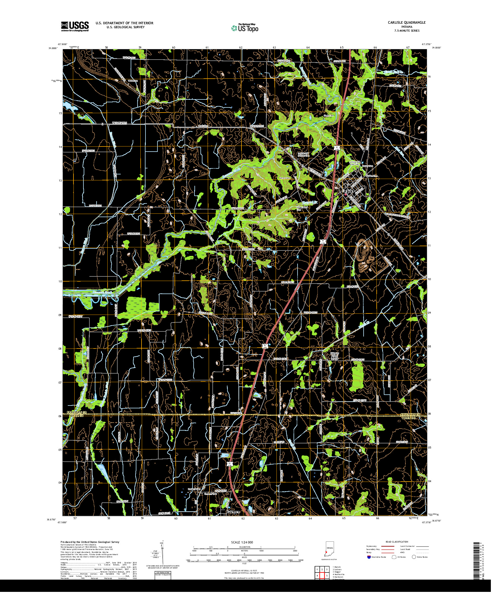 USGS US TOPO 7.5-MINUTE MAP FOR CARLISLE, IN 2019