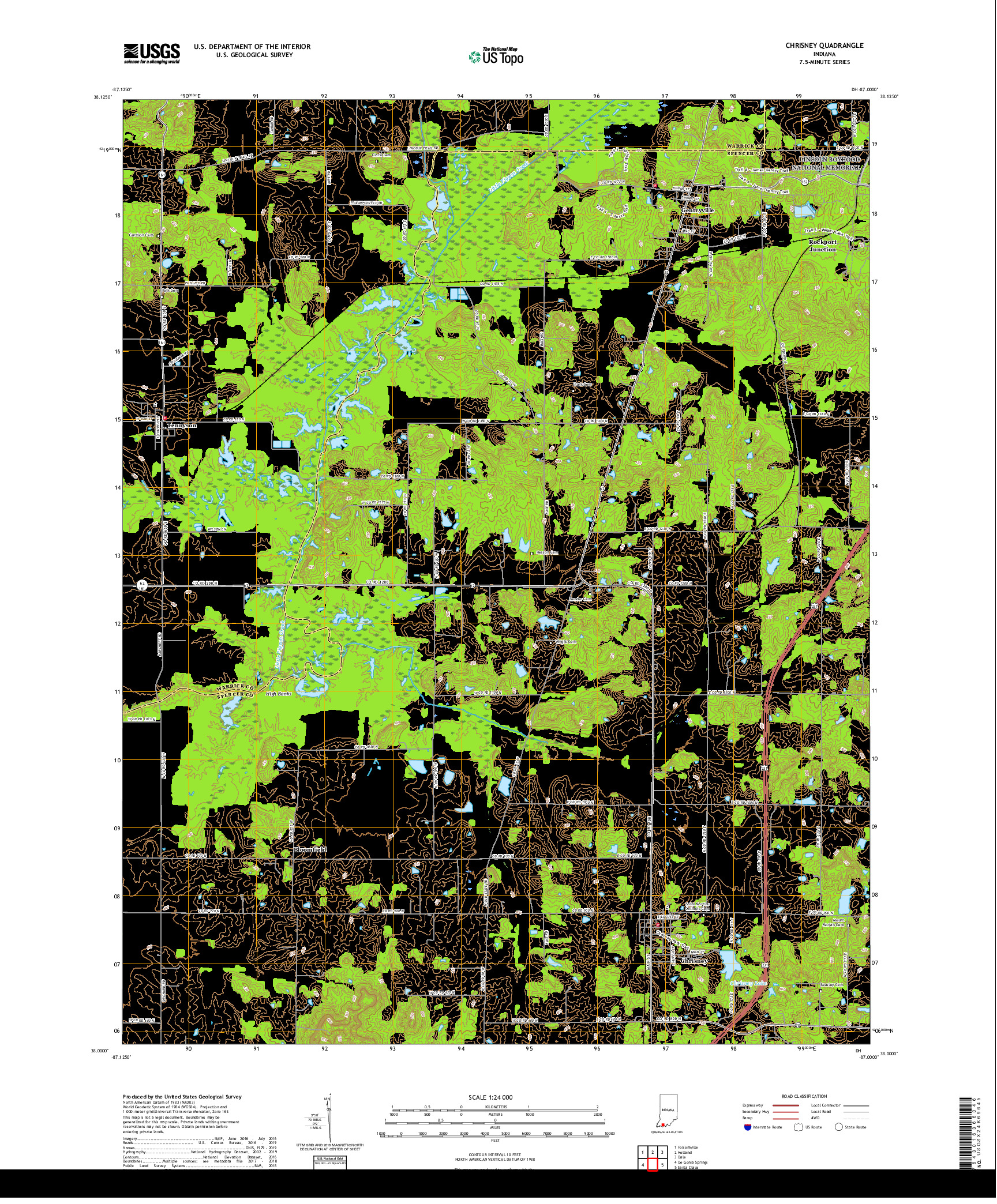 USGS US TOPO 7.5-MINUTE MAP FOR CHRISNEY, IN 2019