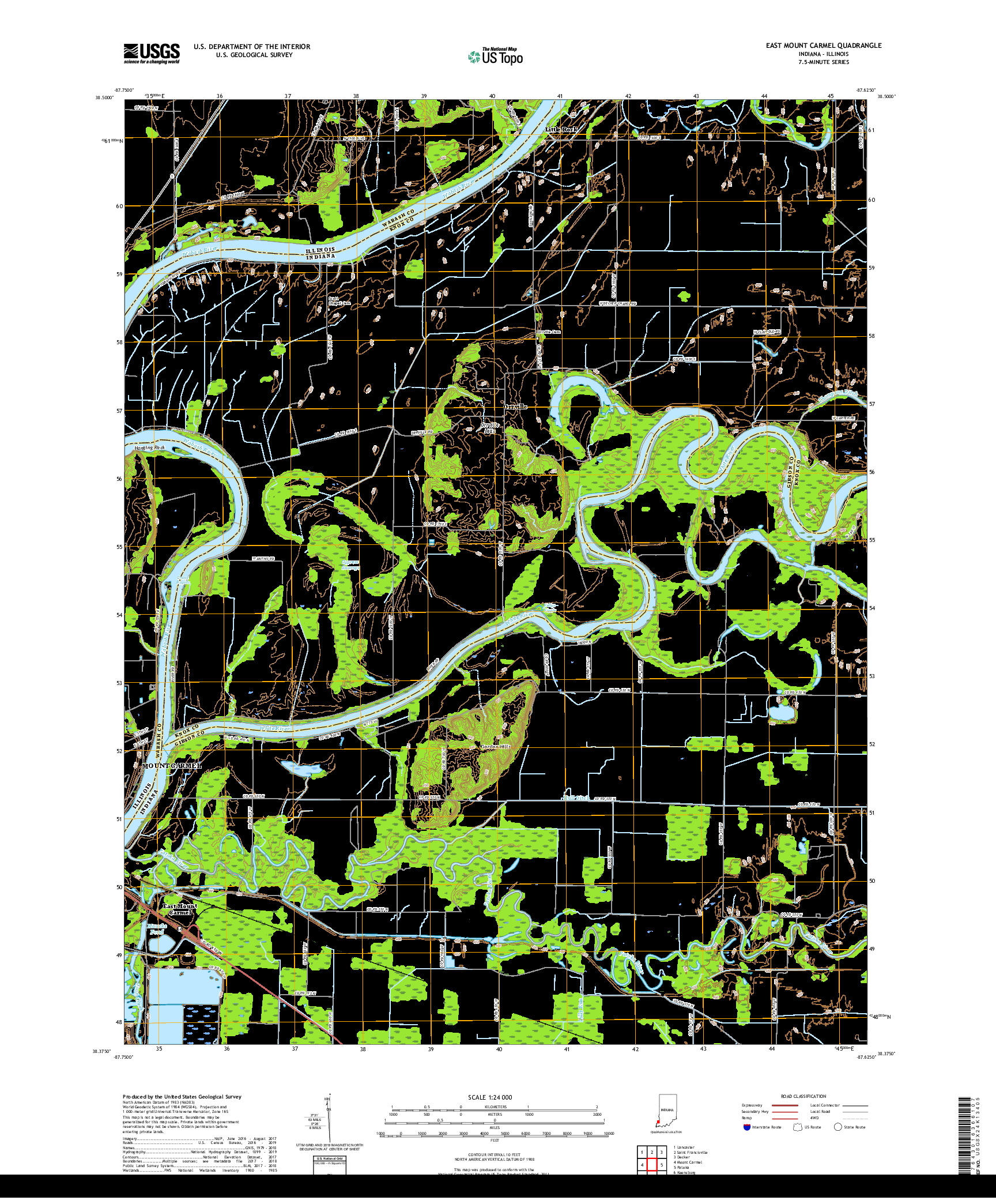 USGS US TOPO 7.5-MINUTE MAP FOR EAST MOUNT CARMEL, IN,IL 2019