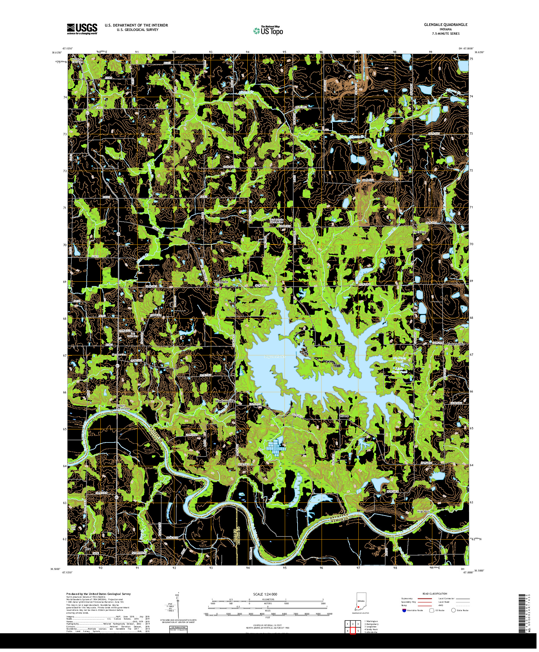 USGS US TOPO 7.5-MINUTE MAP FOR GLENDALE, IN 2019