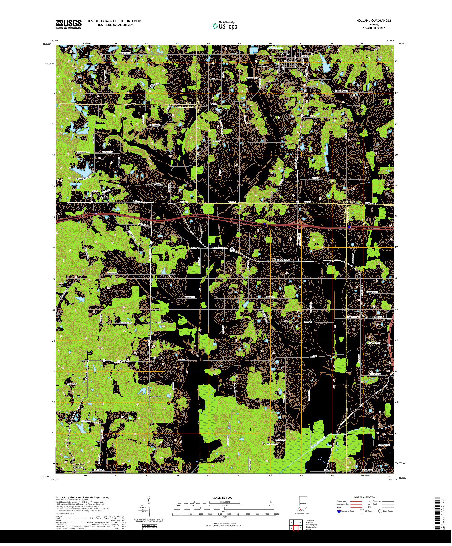 USGS US TOPO 7.5-MINUTE MAP FOR HOLLAND, IN 2019