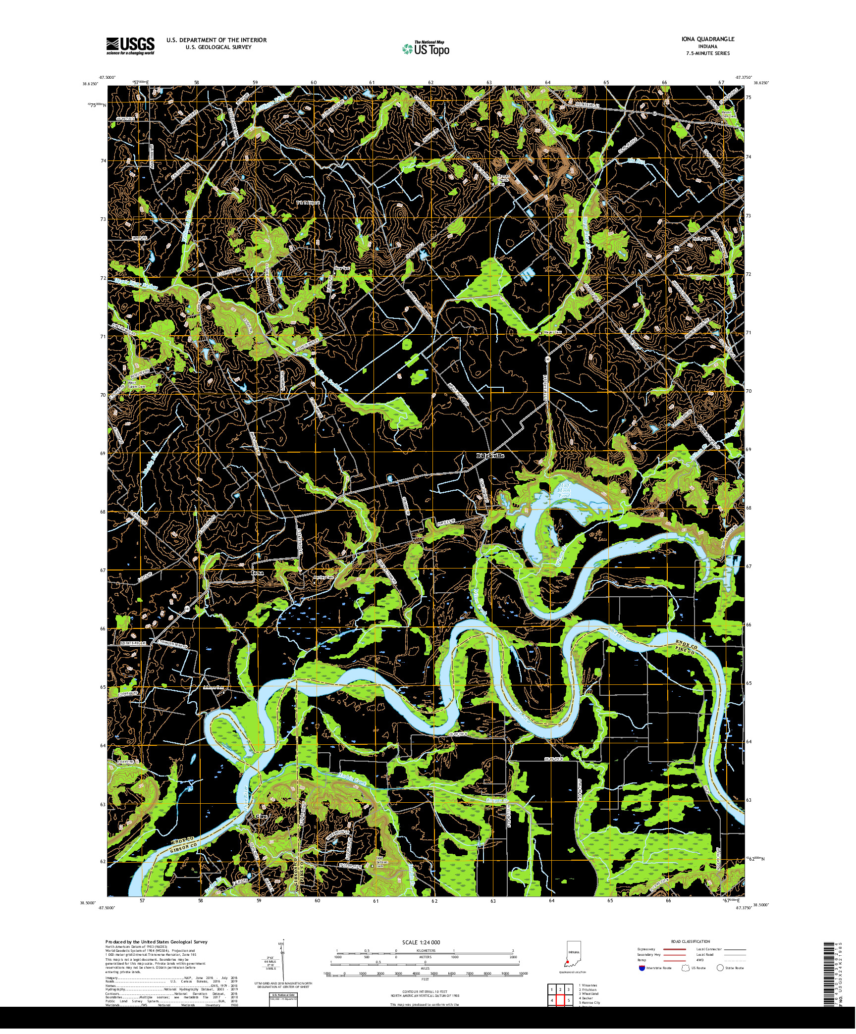 USGS US TOPO 7.5-MINUTE MAP FOR IONA, IN 2019