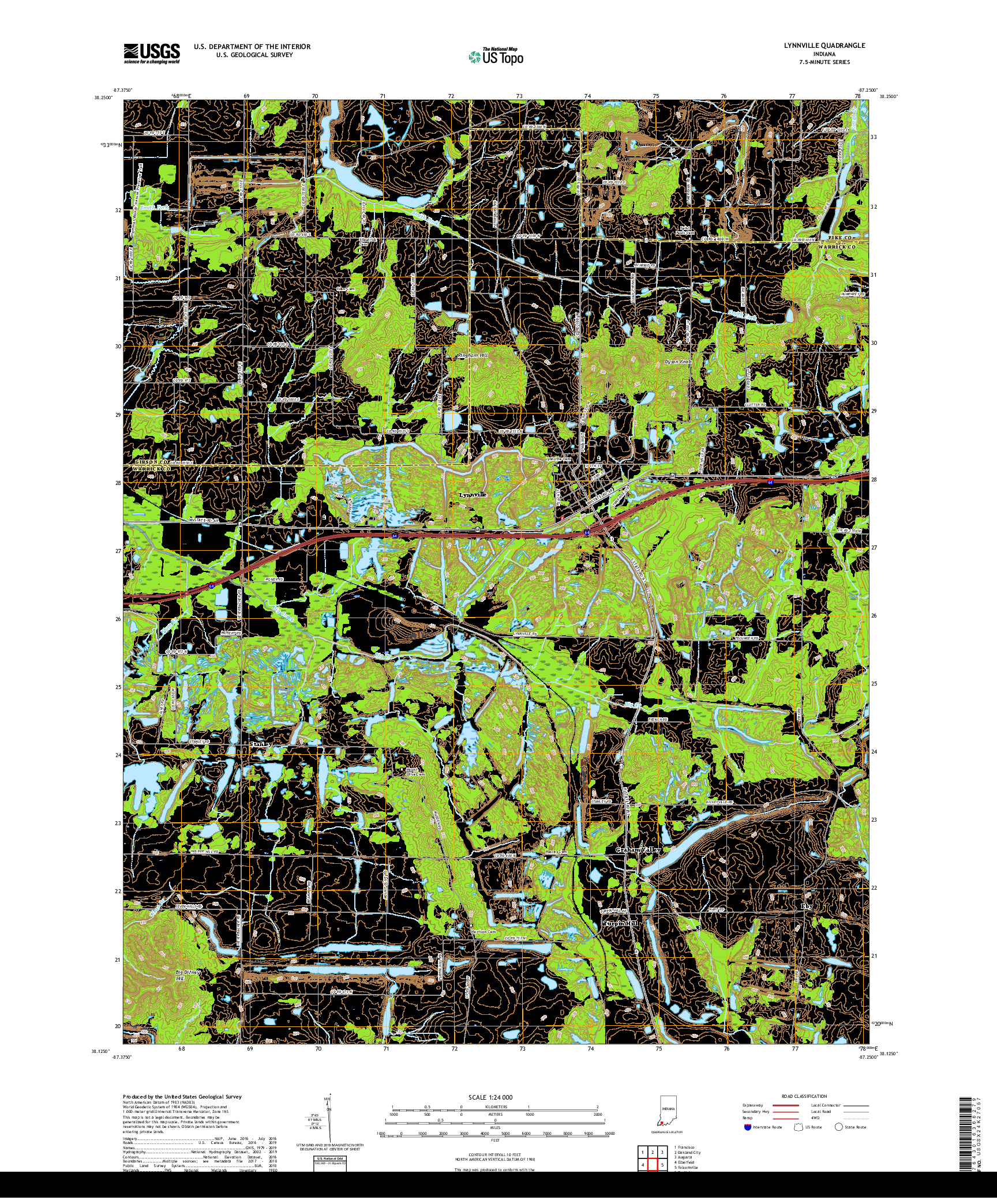 USGS US TOPO 7.5-MINUTE MAP FOR LYNNVILLE, IN 2019