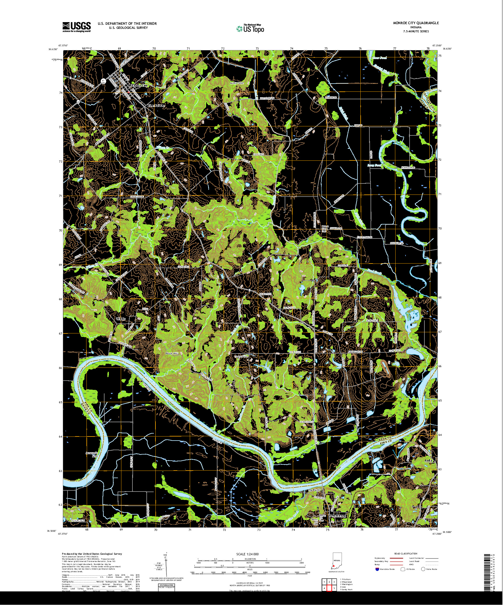 USGS US TOPO 7.5-MINUTE MAP FOR MONROE CITY, IN 2019