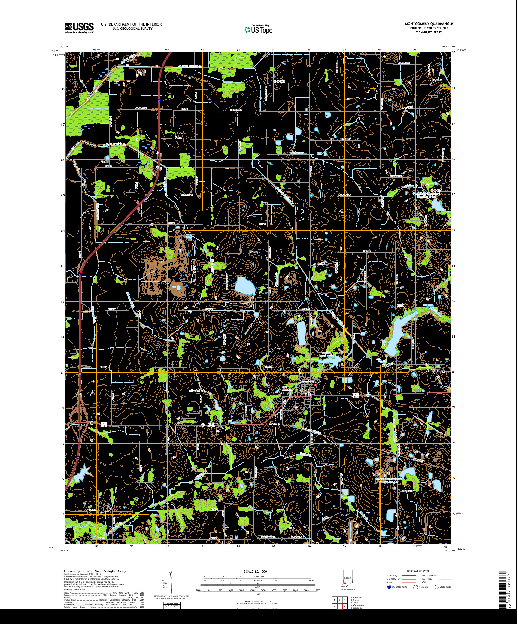 USGS US TOPO 7.5-MINUTE MAP FOR MONTGOMERY, IN 2019