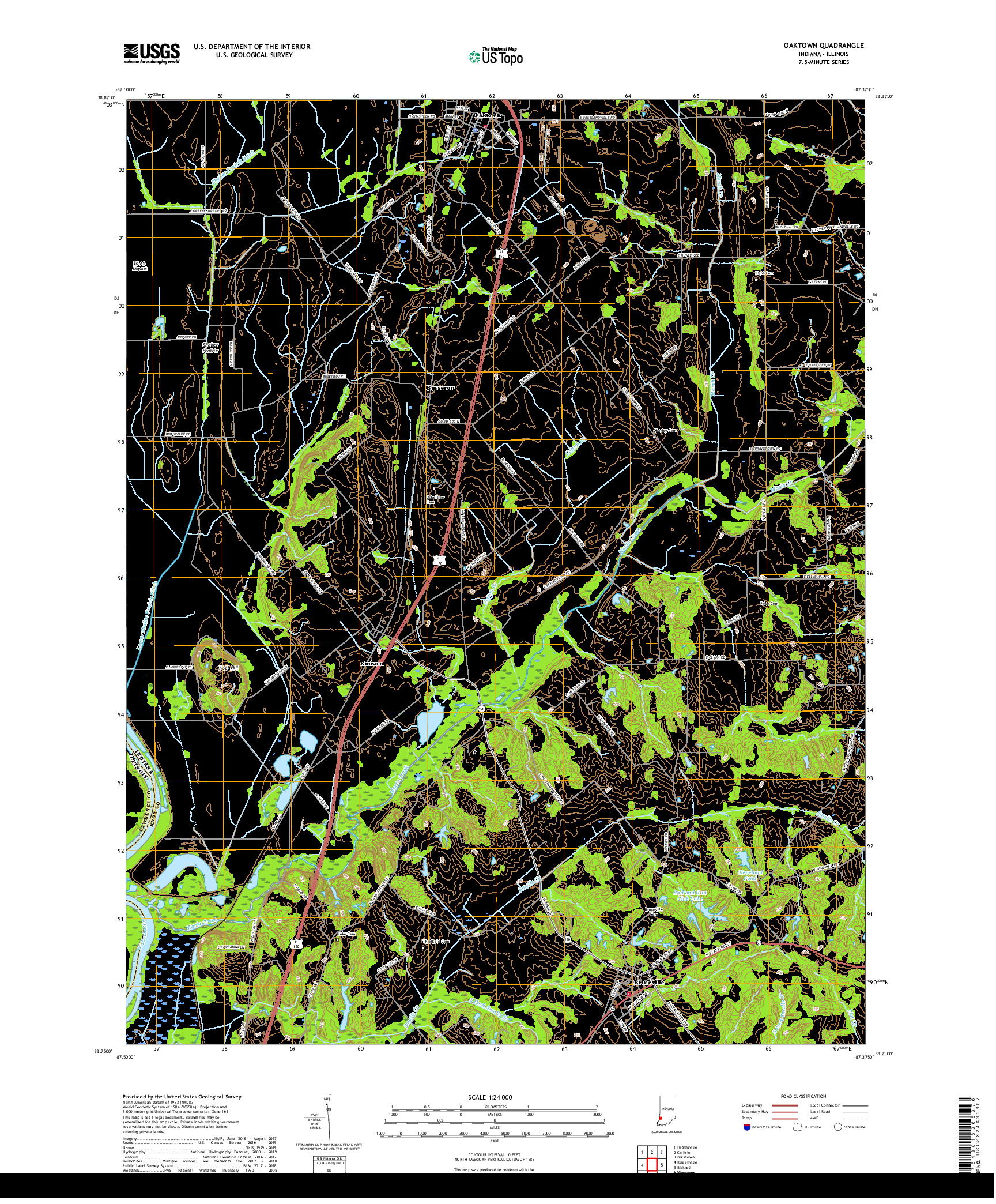 USGS US TOPO 7.5-MINUTE MAP FOR OAKTOWN, IN,IL 2019