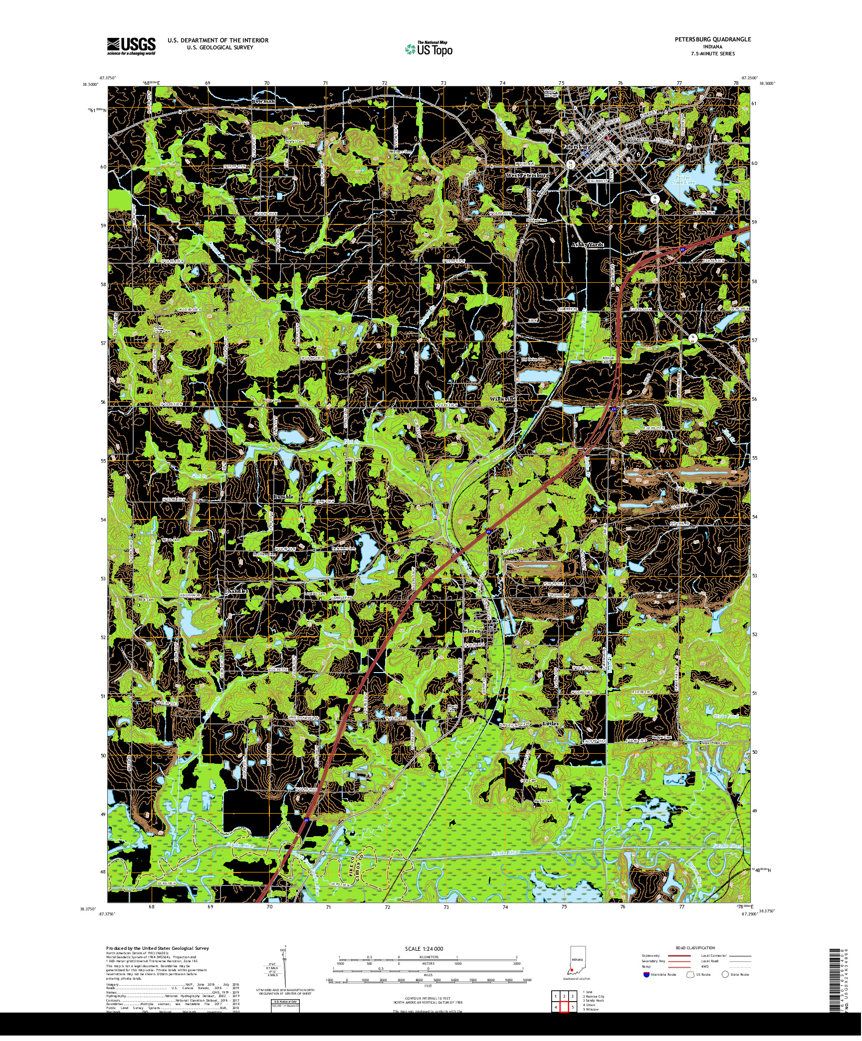 USGS US TOPO 7.5-MINUTE MAP FOR PETERSBURG, IN 2019