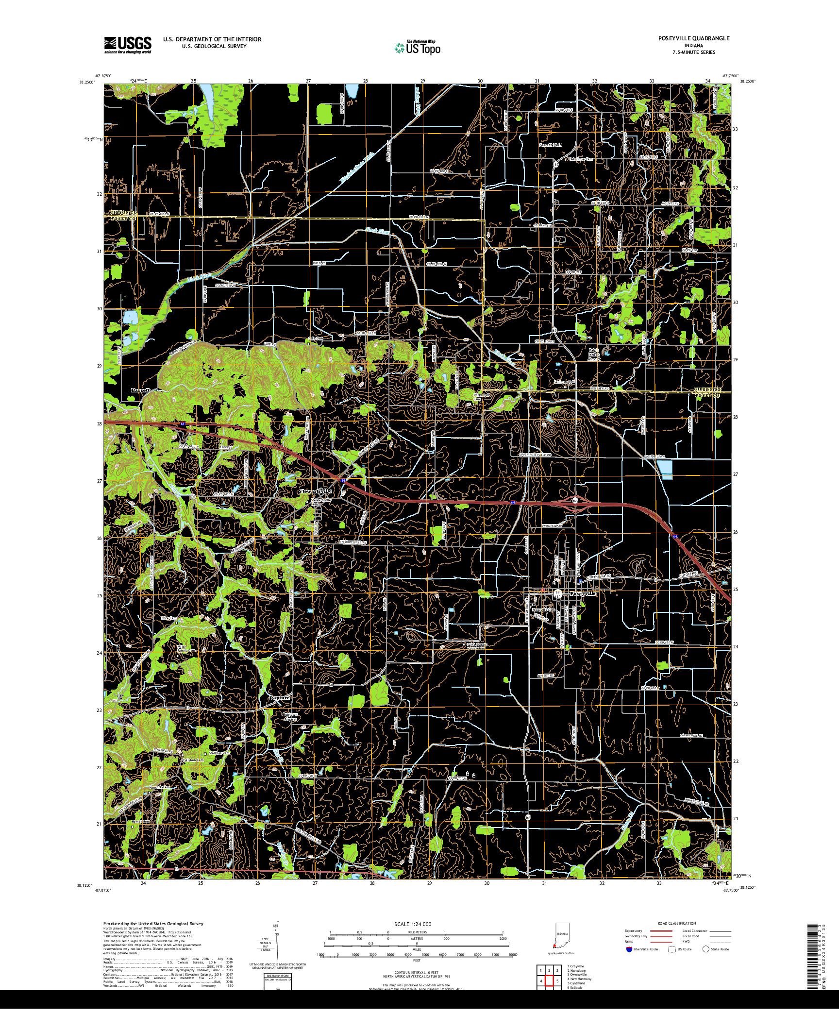 USGS US TOPO 7.5-MINUTE MAP FOR POSEYVILLE, IN 2019