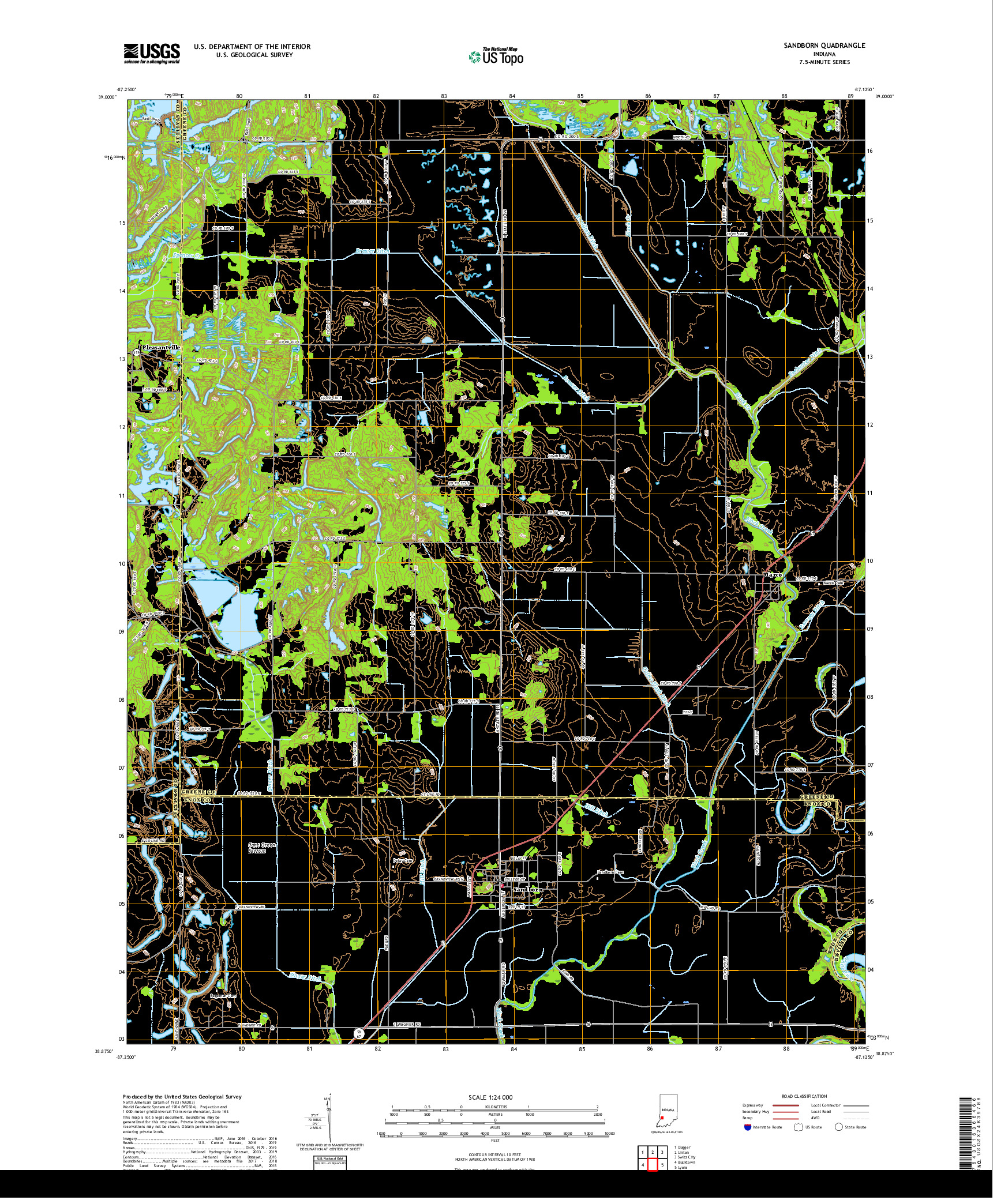 USGS US TOPO 7.5-MINUTE MAP FOR SANDBORN, IN 2019