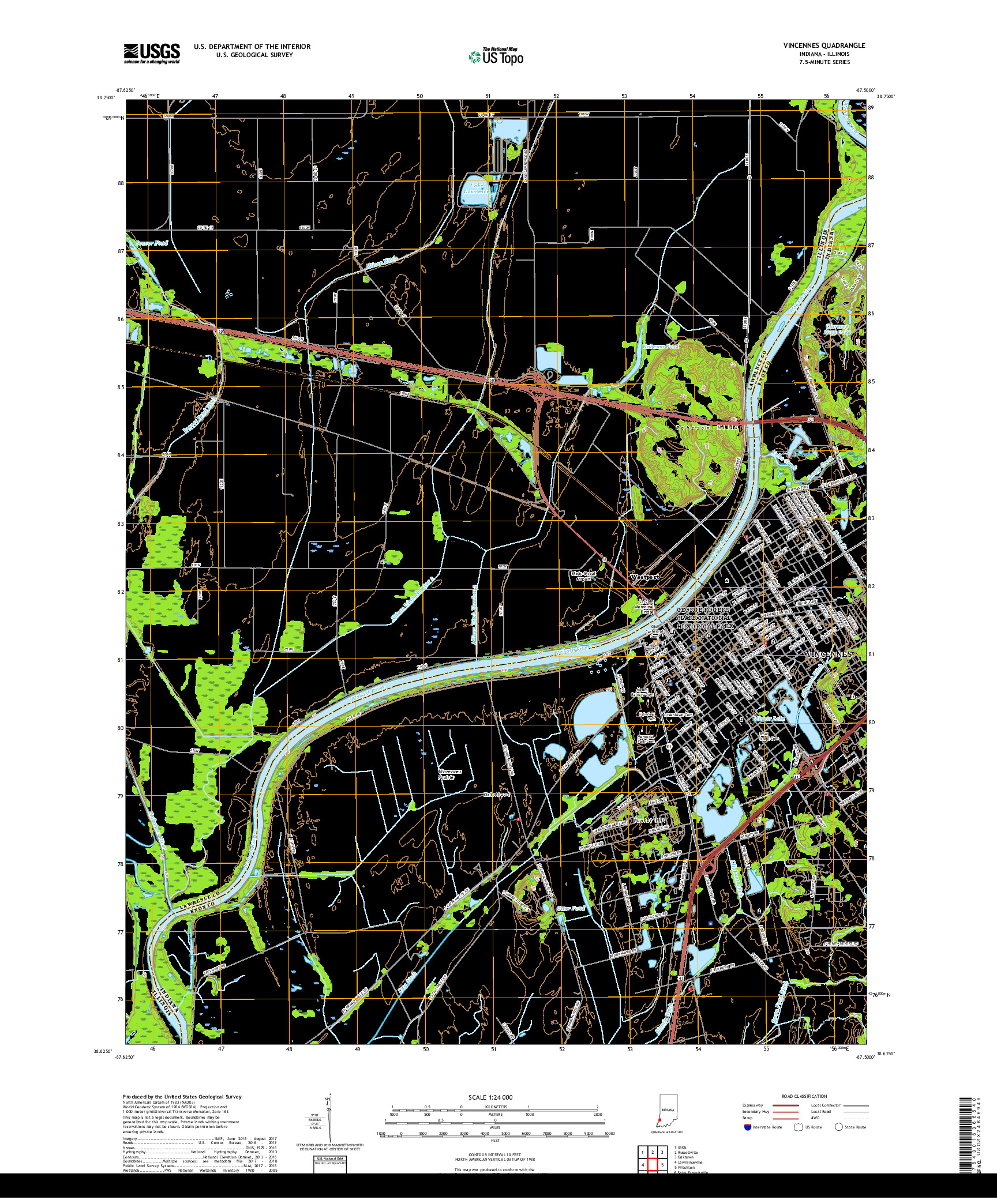 USGS US TOPO 7.5-MINUTE MAP FOR VINCENNES, IN,IL 2019
