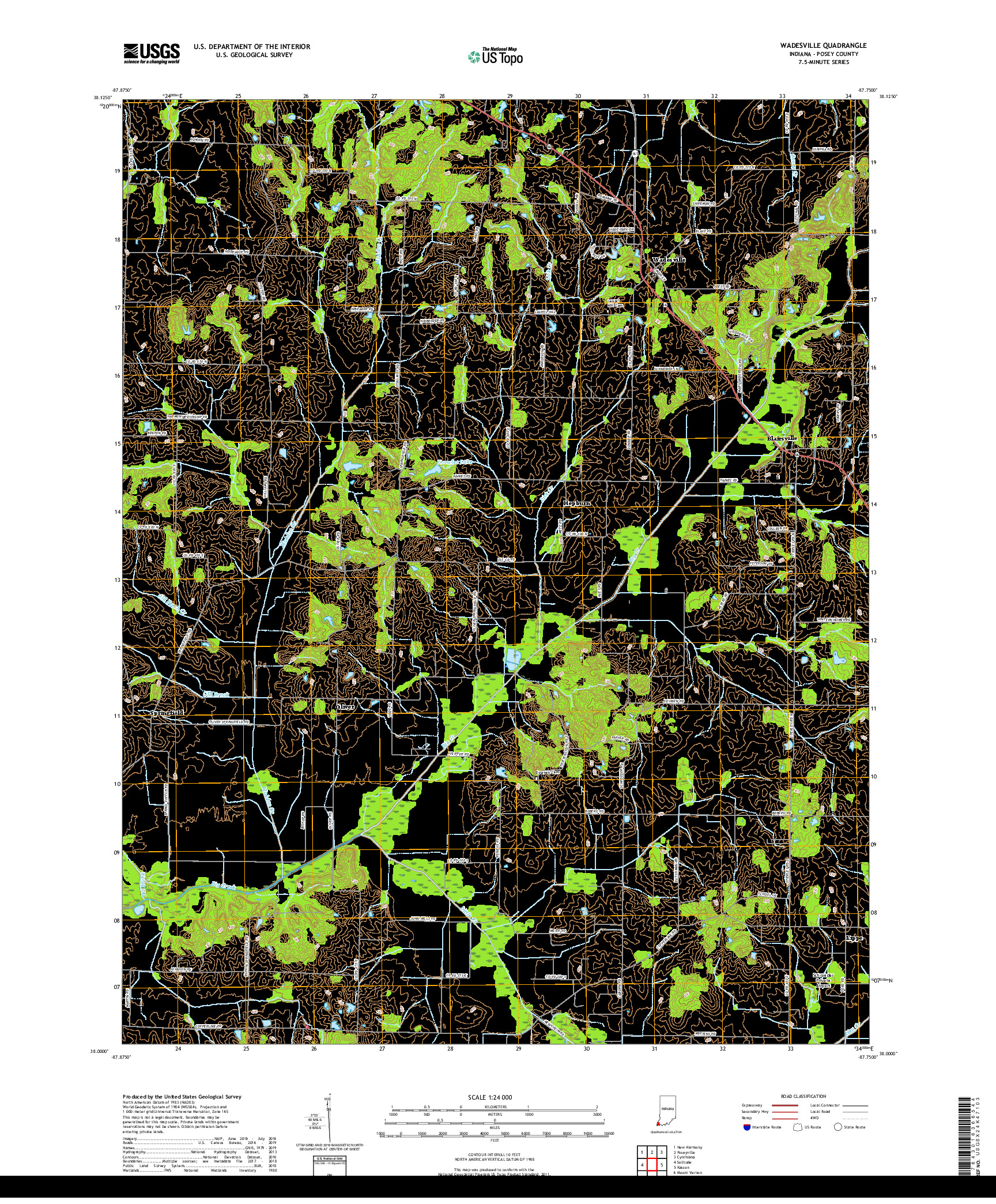 USGS US TOPO 7.5-MINUTE MAP FOR WADESVILLE, IN 2019