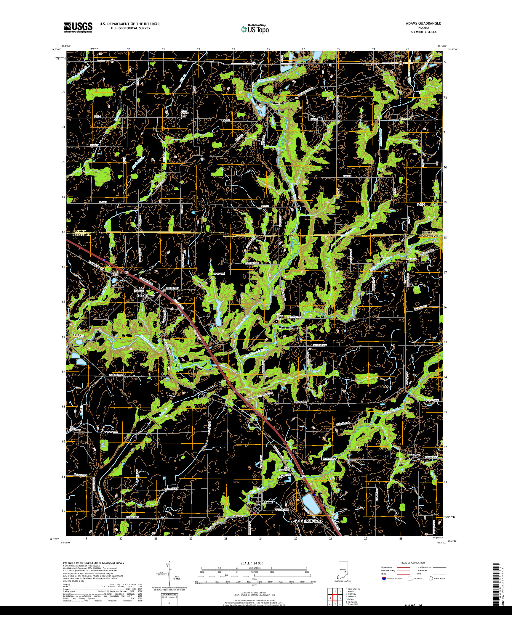 USGS US TOPO 7.5-MINUTE MAP FOR ADAMS, IN 2019