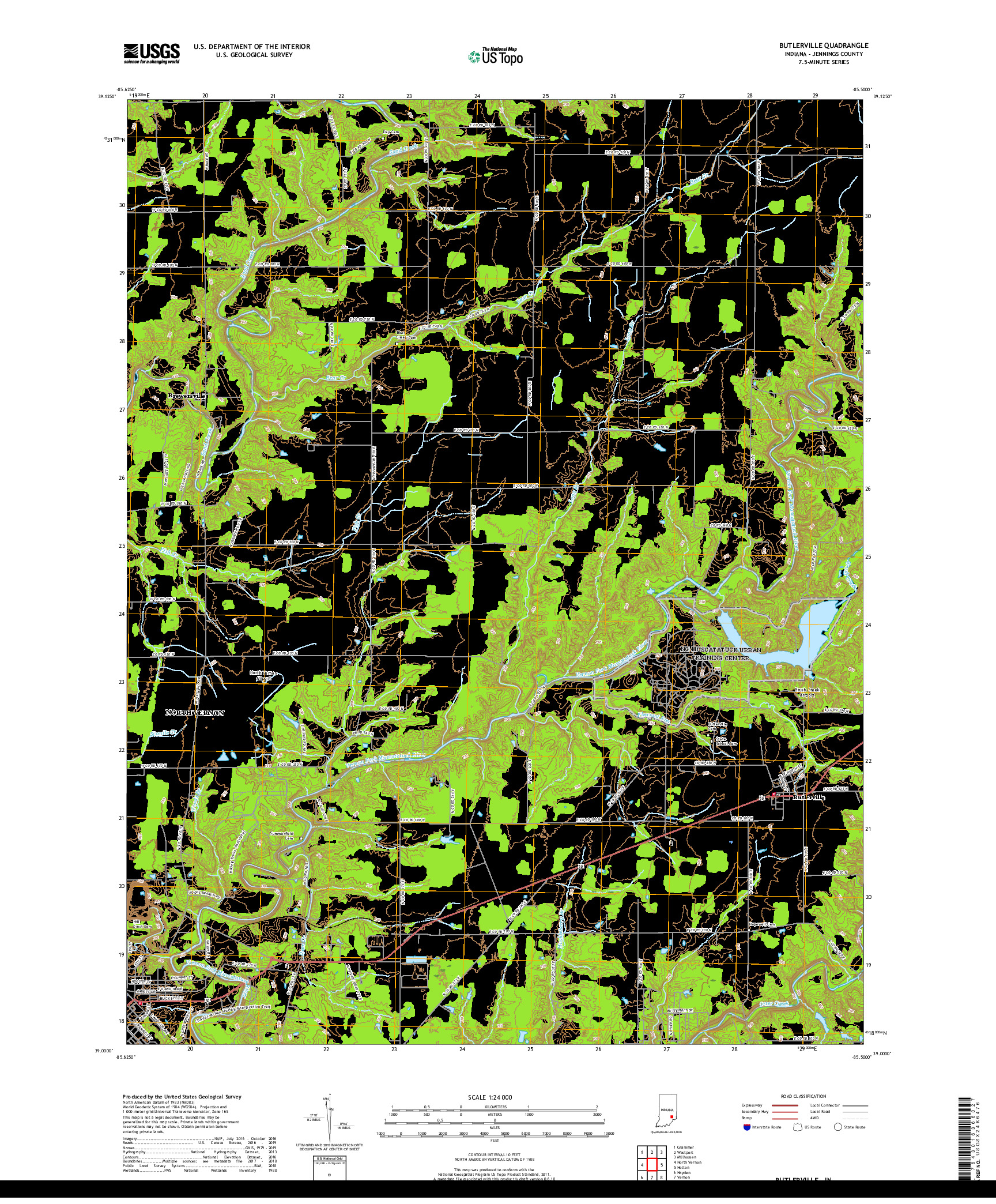 USGS US TOPO 7.5-MINUTE MAP FOR BUTLERVILLE, IN 2019