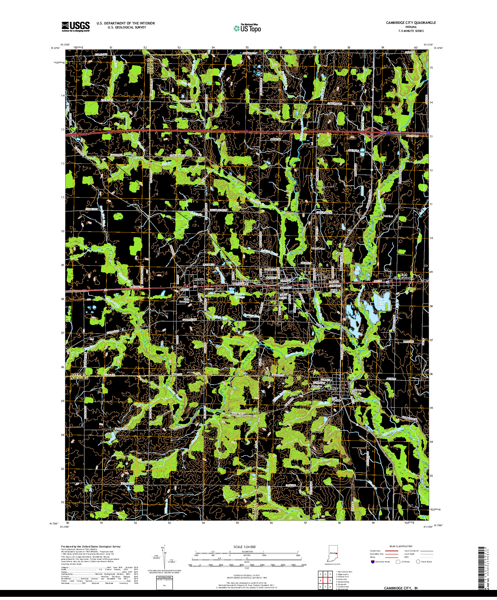 USGS US TOPO 7.5-MINUTE MAP FOR CAMBRIDGE CITY, IN 2019