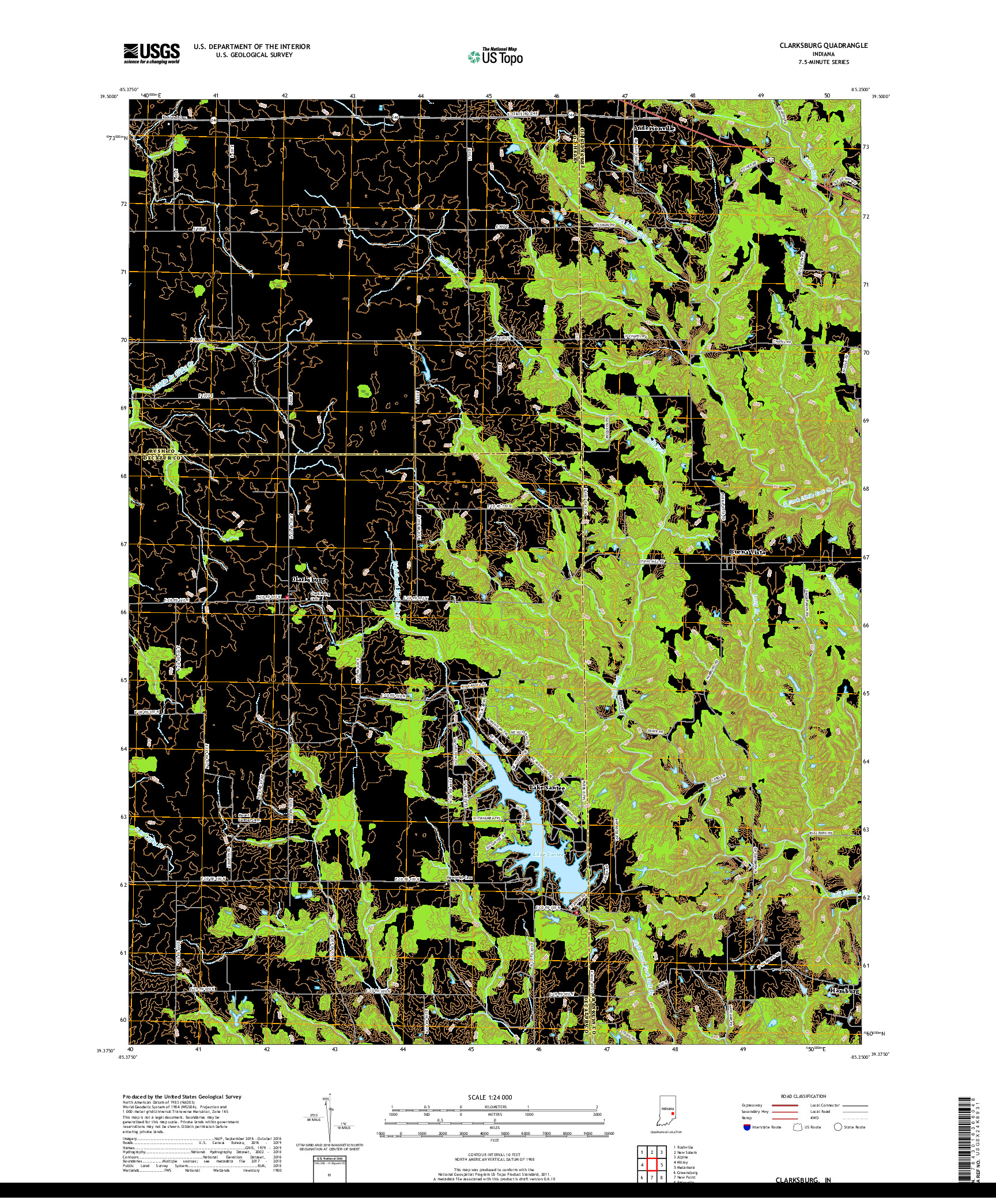 USGS US TOPO 7.5-MINUTE MAP FOR CLARKSBURG, IN 2019
