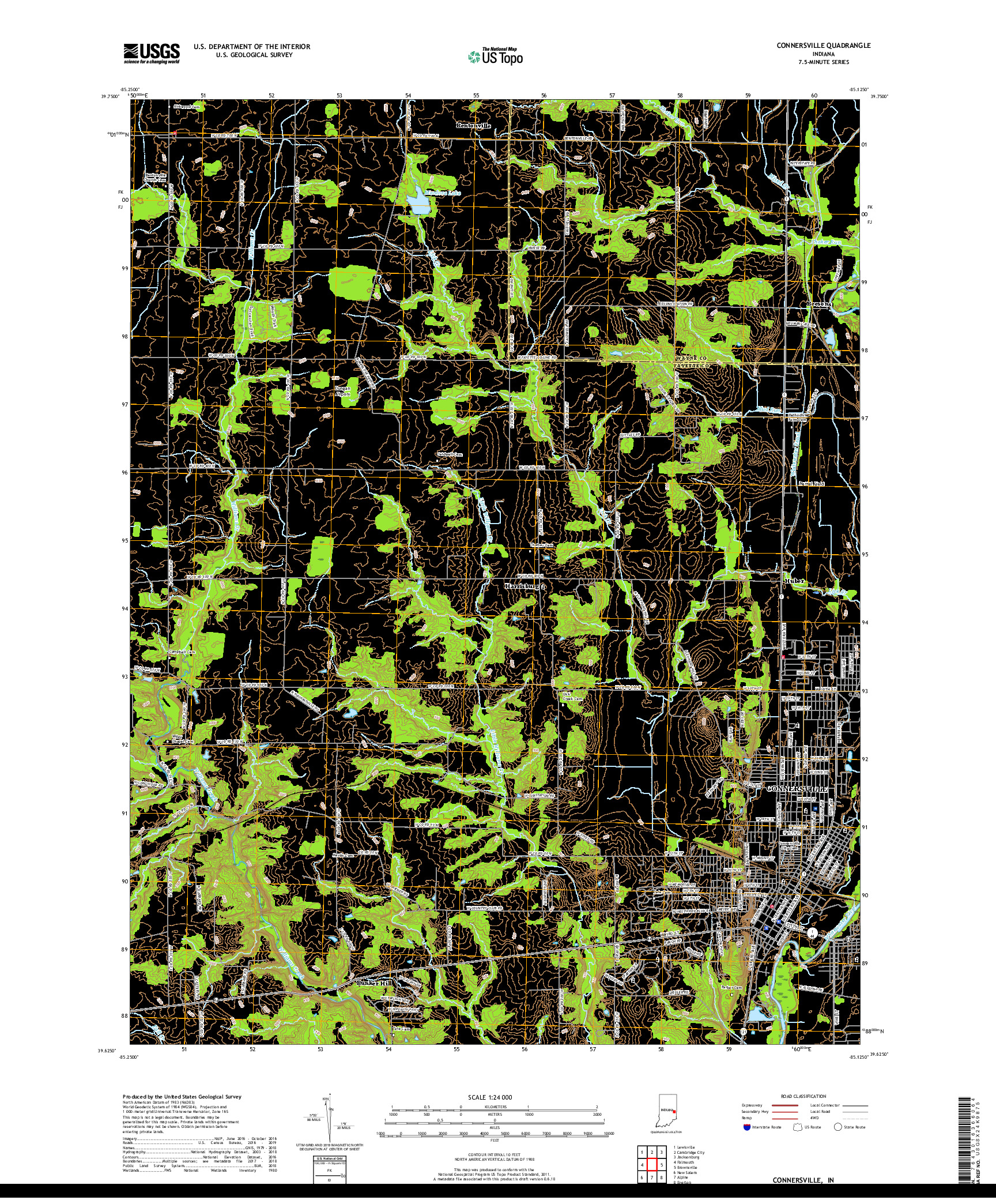 USGS US TOPO 7.5-MINUTE MAP FOR CONNERSVILLE, IN 2019