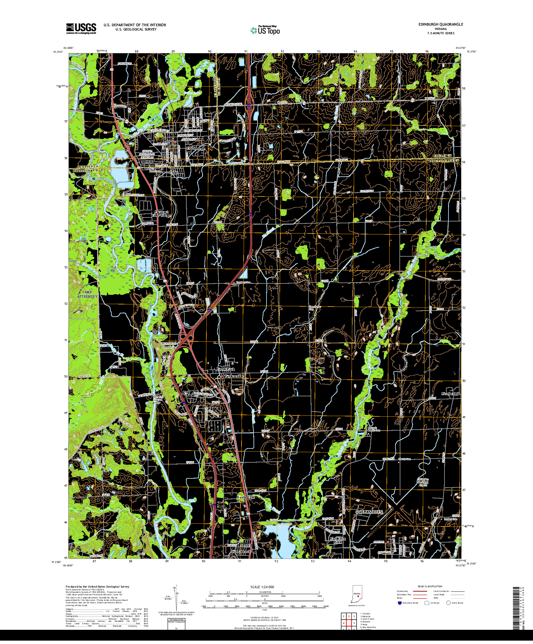 USGS US TOPO 7.5-MINUTE MAP FOR EDINBURGH, IN 2019