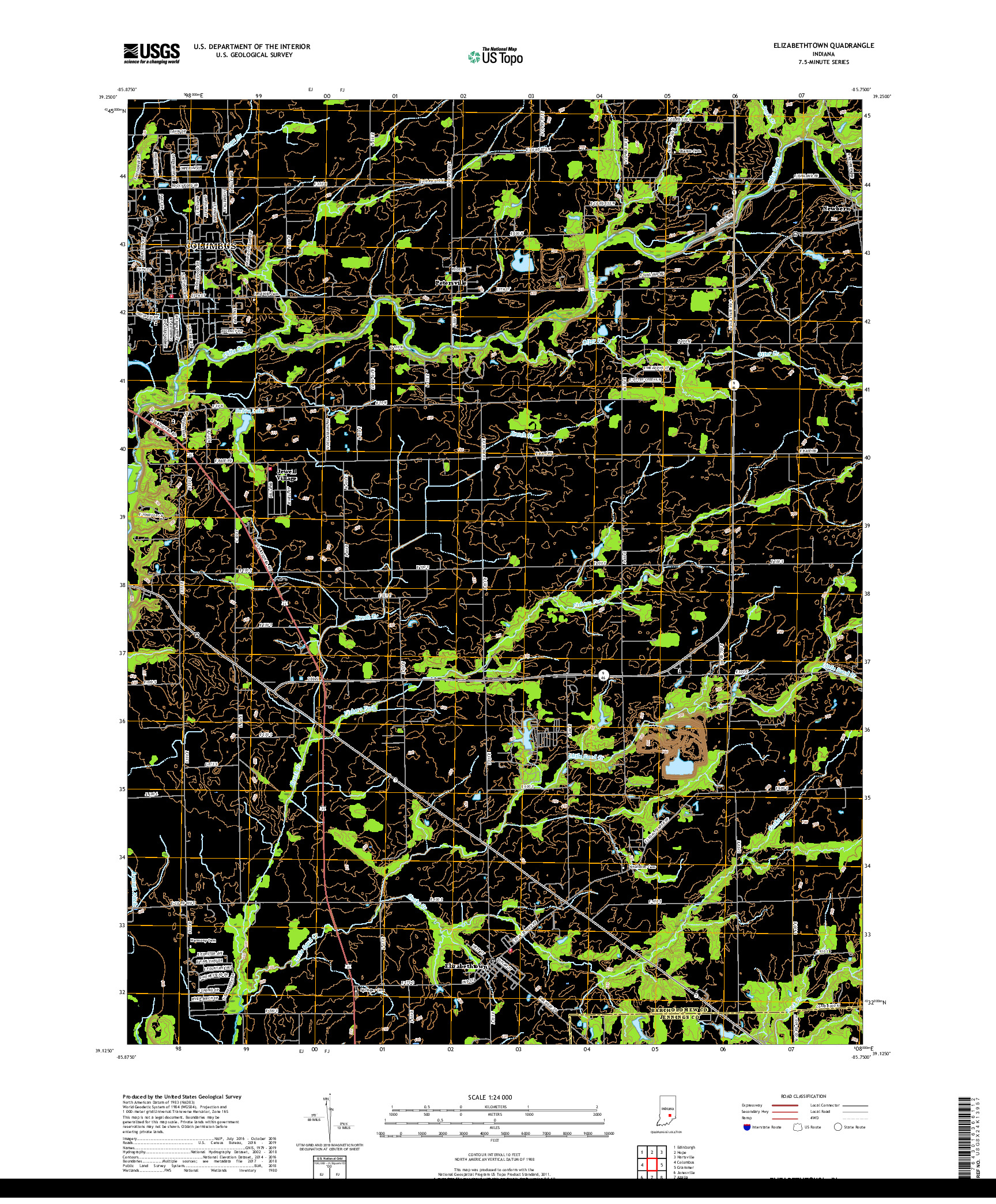 USGS US TOPO 7.5-MINUTE MAP FOR ELIZABETHTOWN, IN 2019