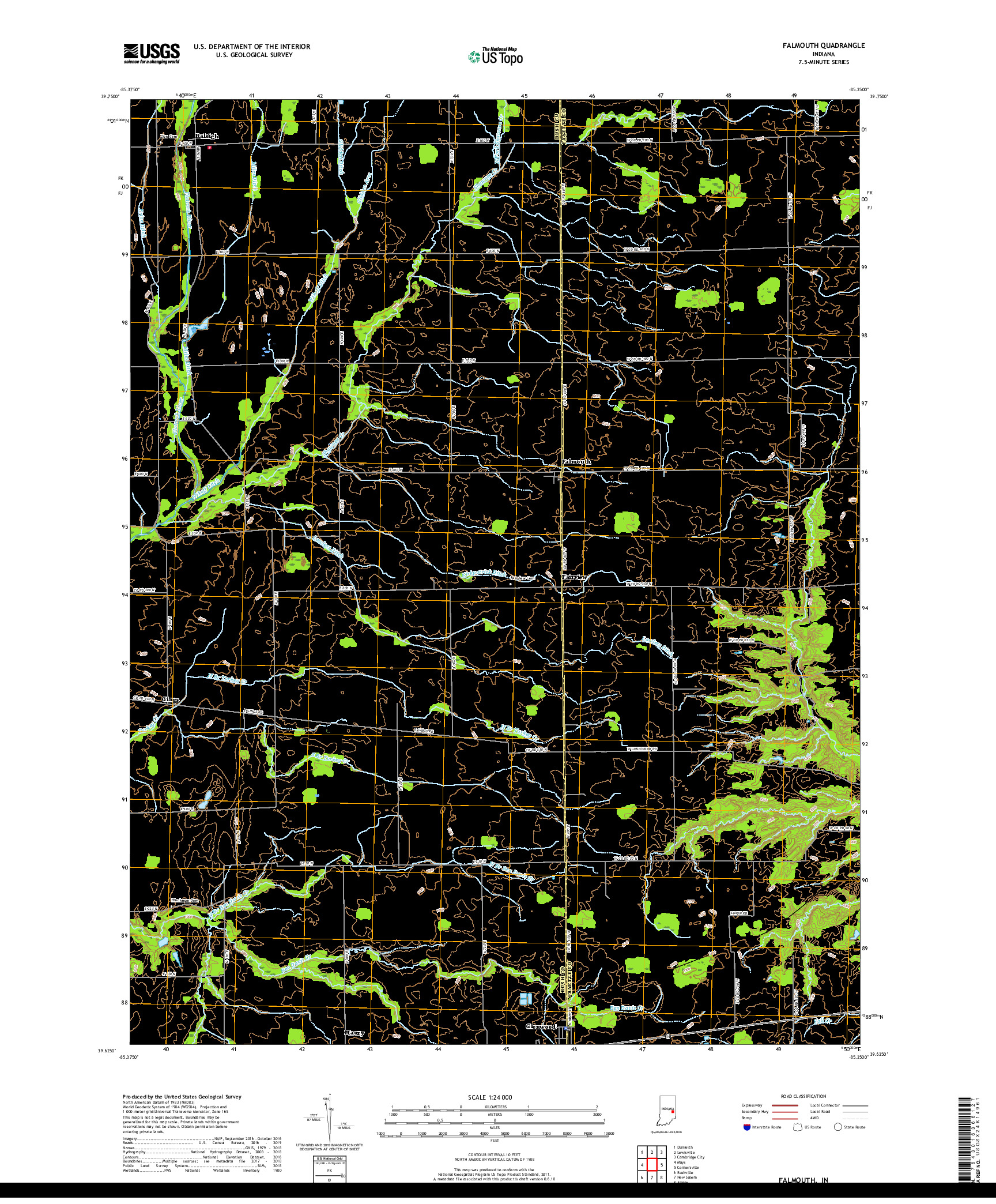 USGS US TOPO 7.5-MINUTE MAP FOR FALMOUTH, IN 2019