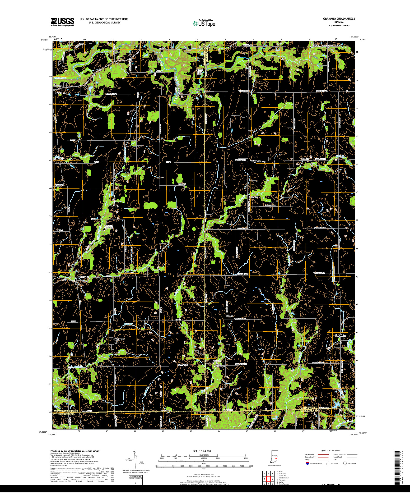 USGS US TOPO 7.5-MINUTE MAP FOR GRAMMER, IN 2019