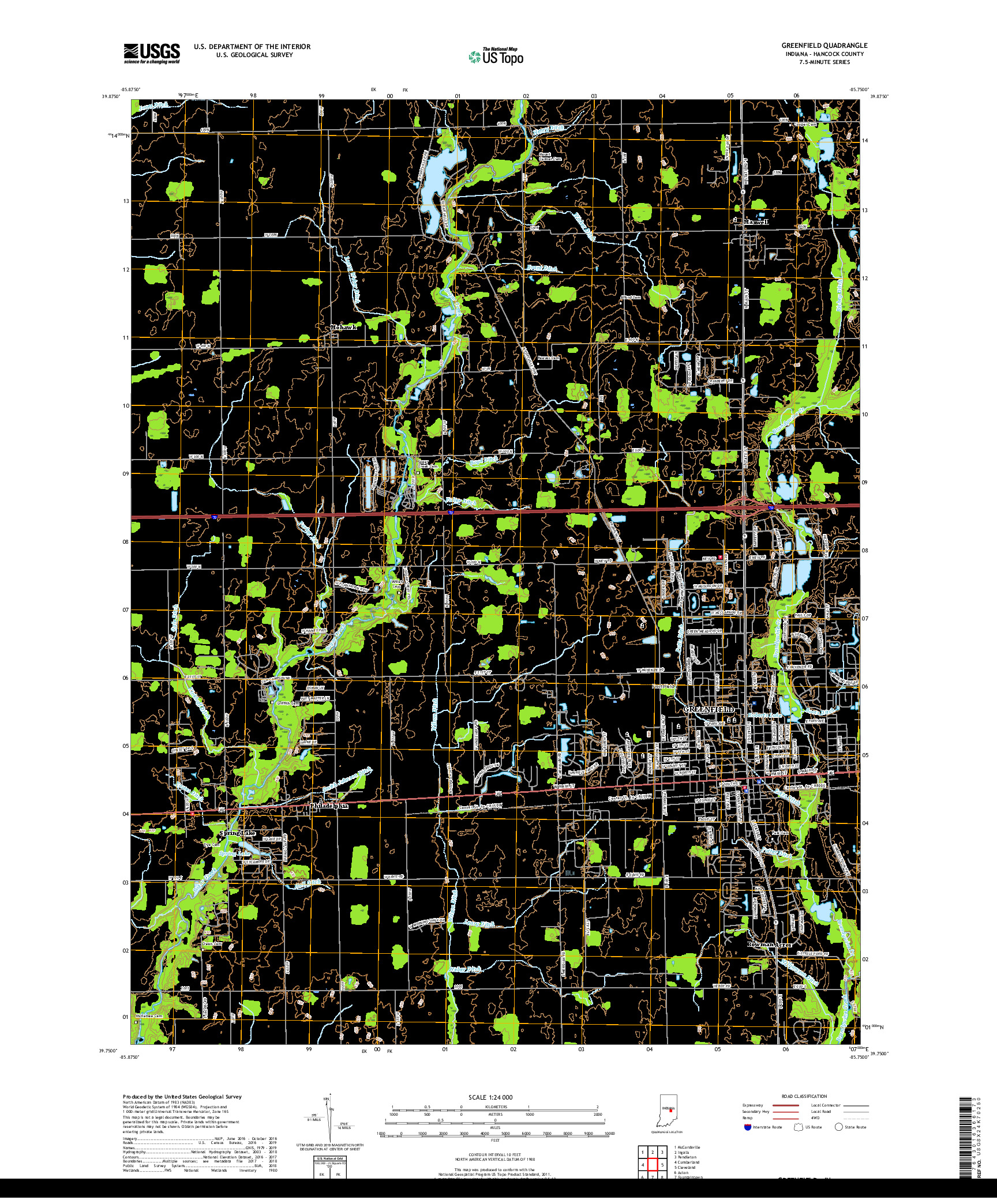 USGS US TOPO 7.5-MINUTE MAP FOR GREENFIELD, IN 2019