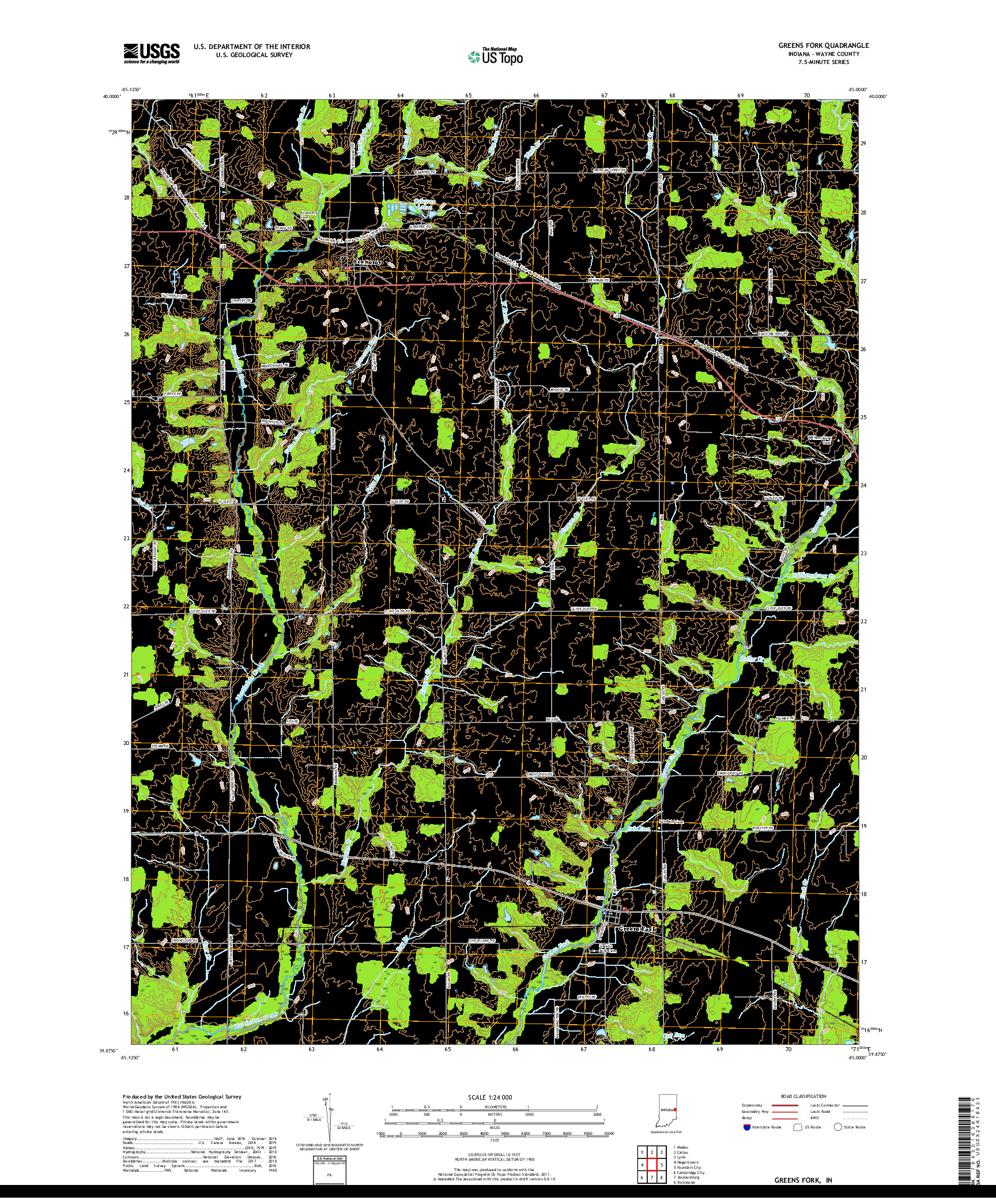 USGS US TOPO 7.5-MINUTE MAP FOR GREENS FORK, IN 2019