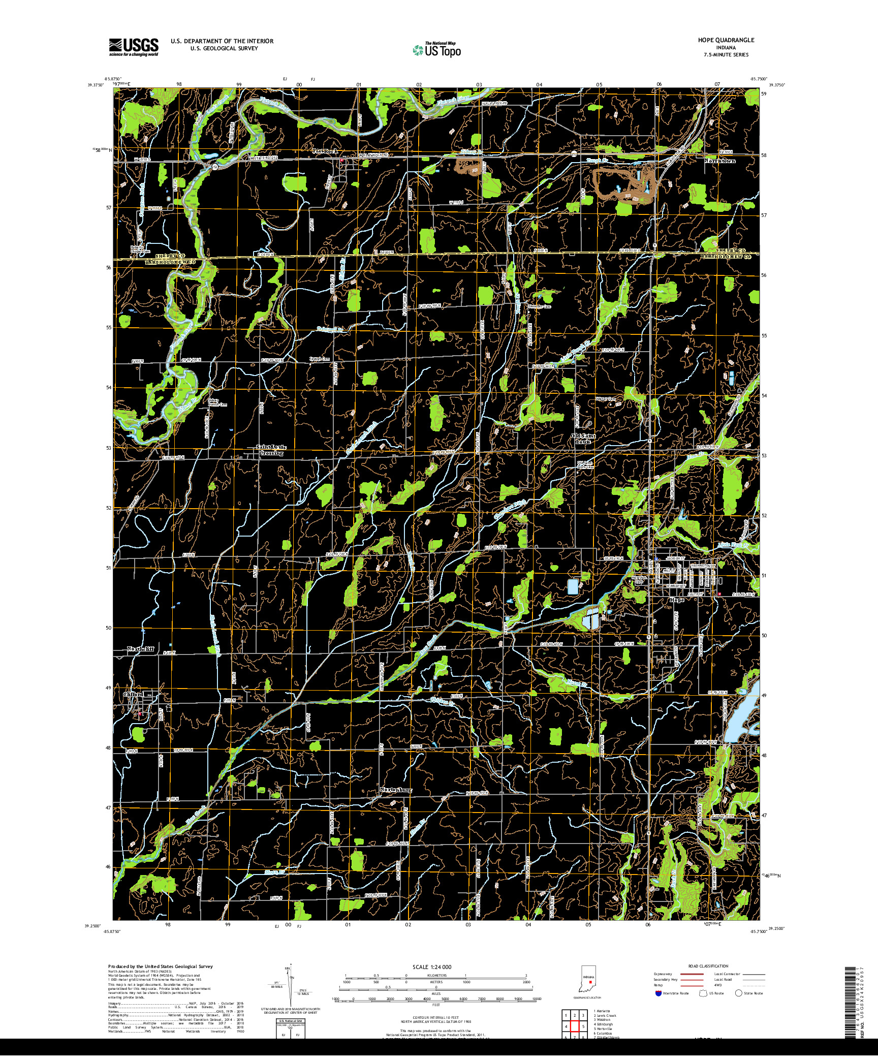 USGS US TOPO 7.5-MINUTE MAP FOR HOPE, IN 2019