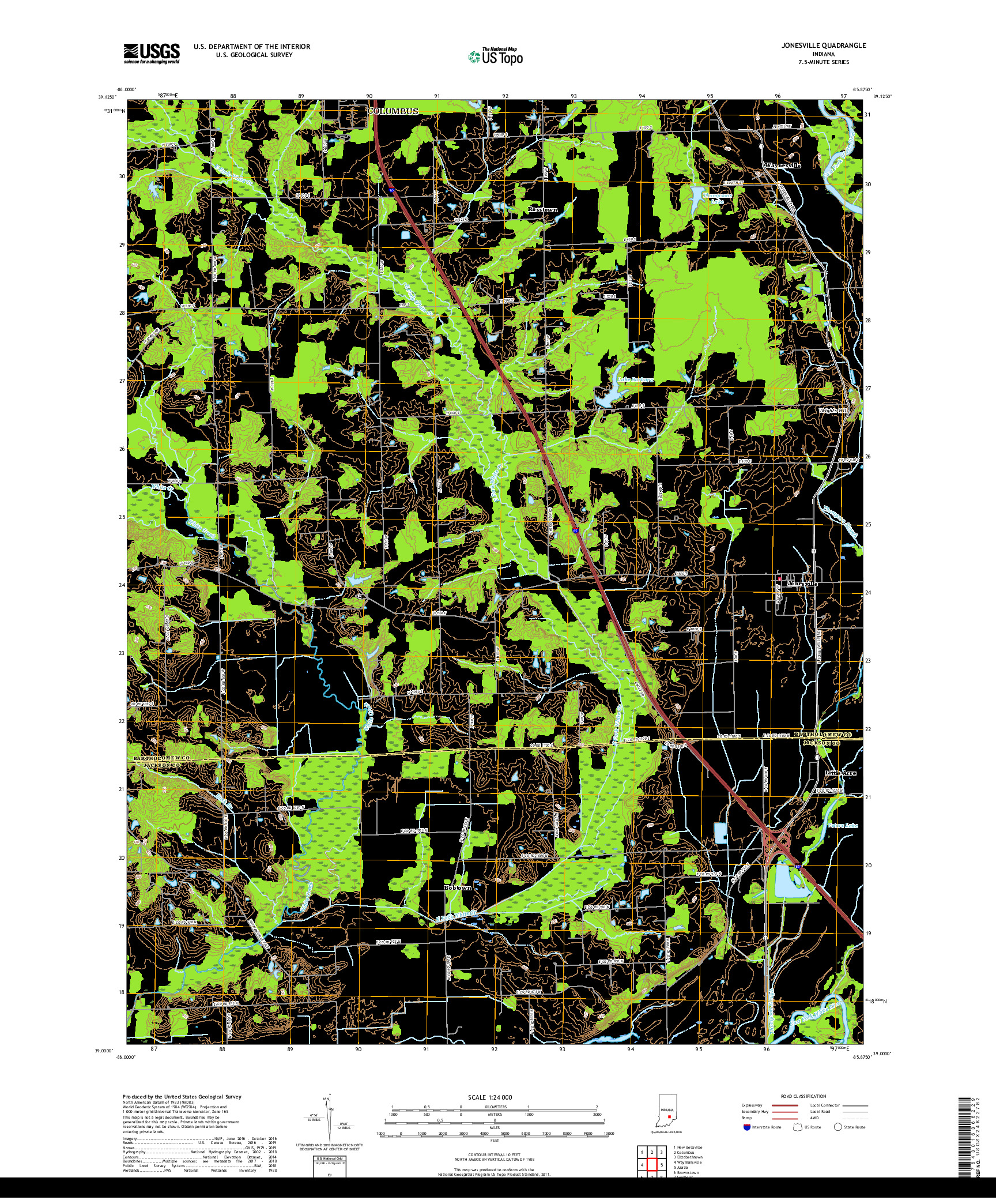 USGS US TOPO 7.5-MINUTE MAP FOR JONESVILLE, IN 2019