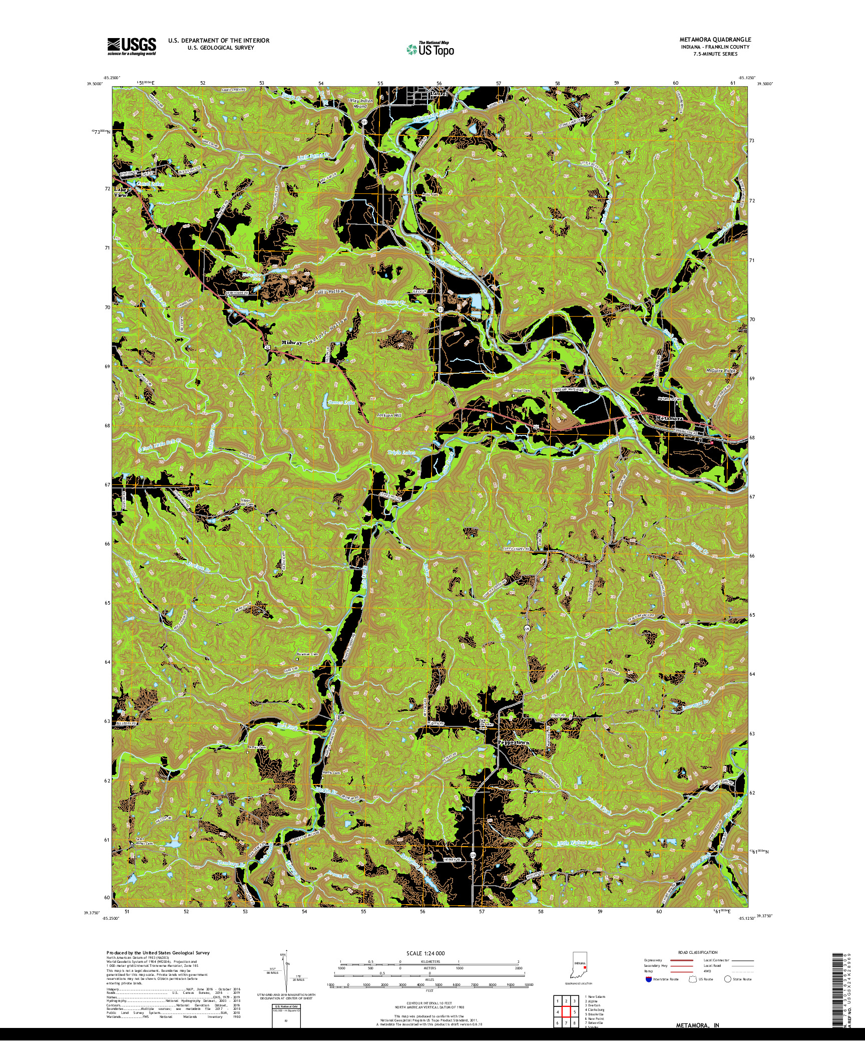 USGS US TOPO 7.5-MINUTE MAP FOR METAMORA, IN 2019