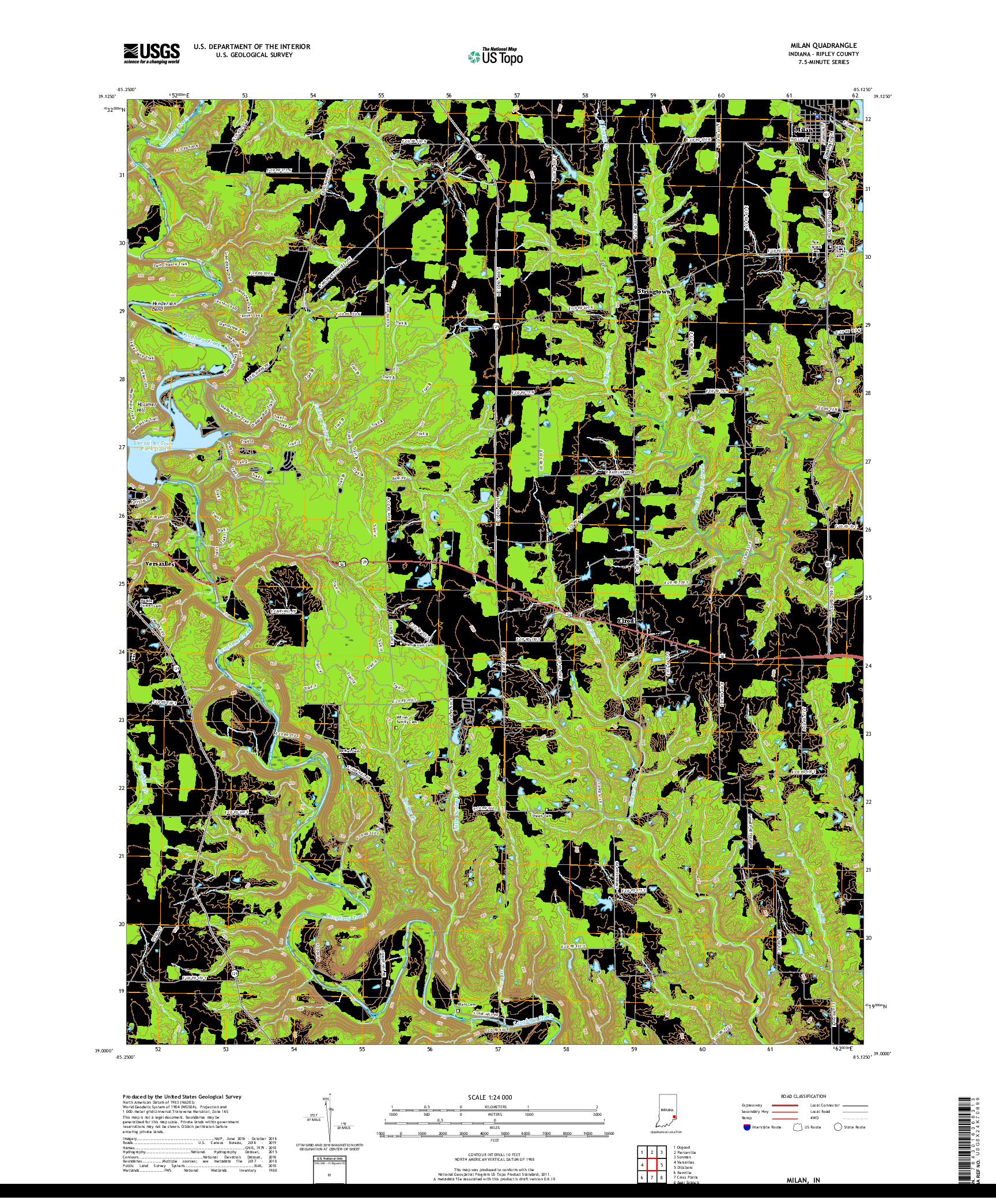 USGS US TOPO 7.5-MINUTE MAP FOR MILAN, IN 2019