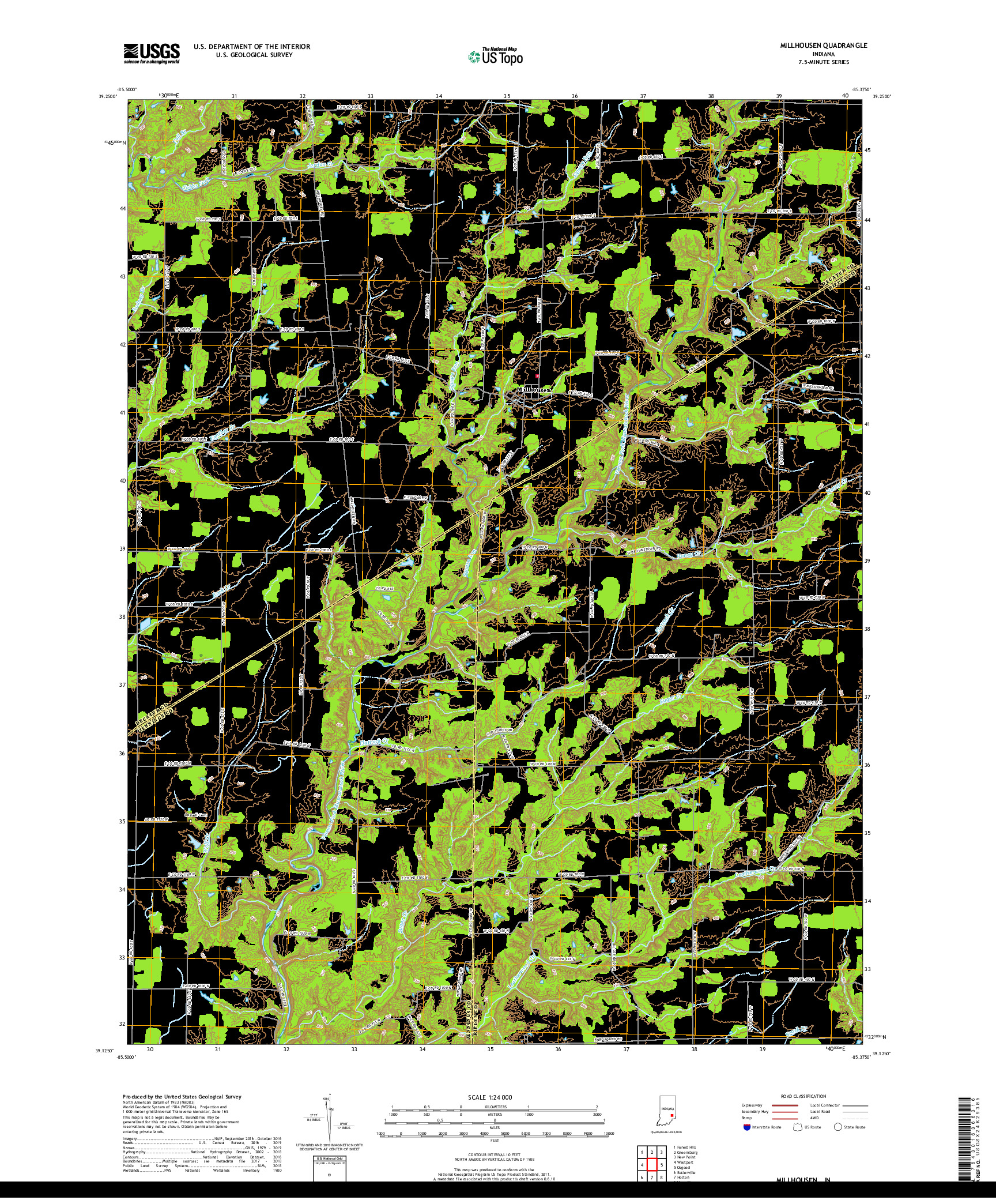 USGS US TOPO 7.5-MINUTE MAP FOR MILLHOUSEN, IN 2019