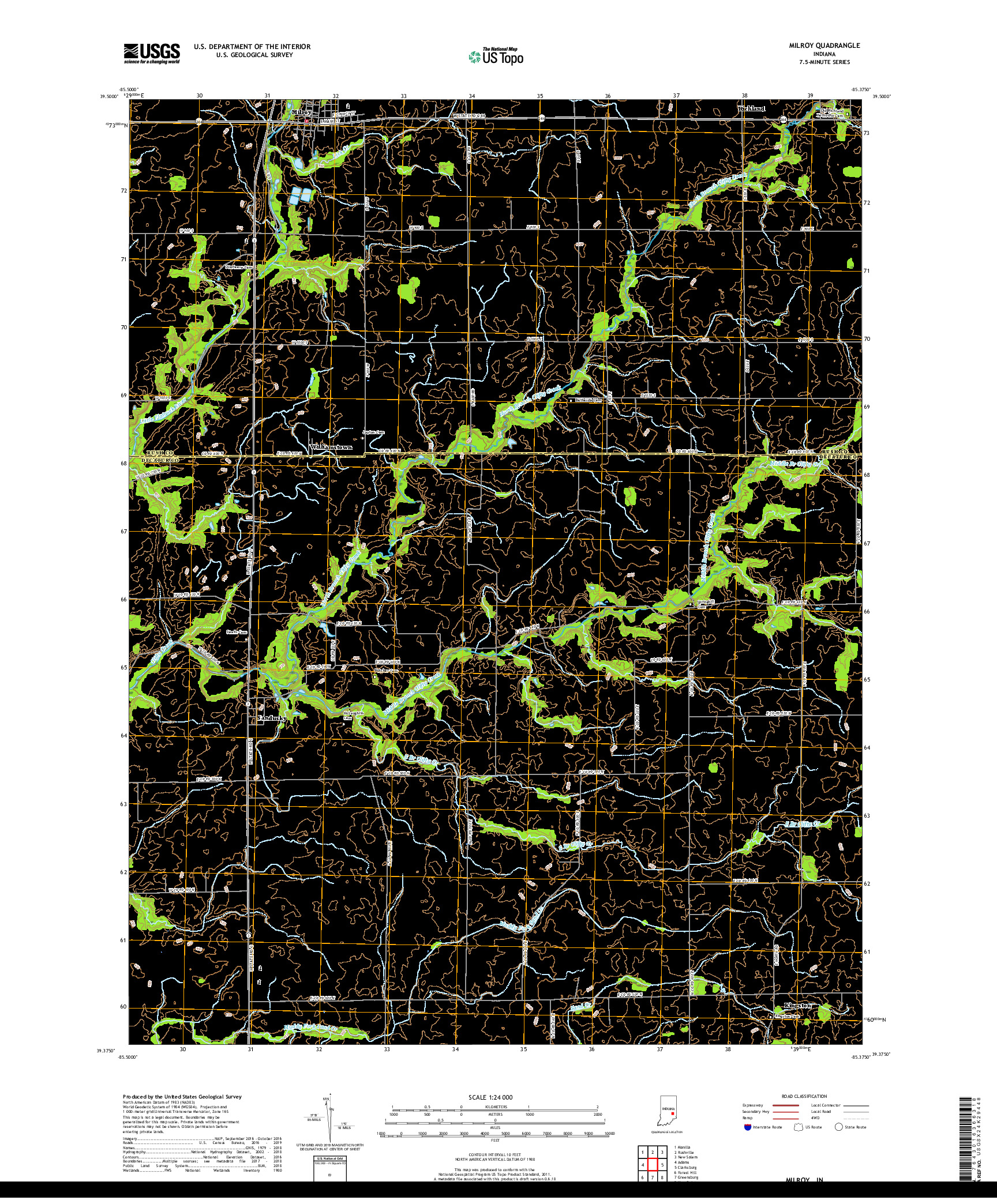 USGS US TOPO 7.5-MINUTE MAP FOR MILROY, IN 2019