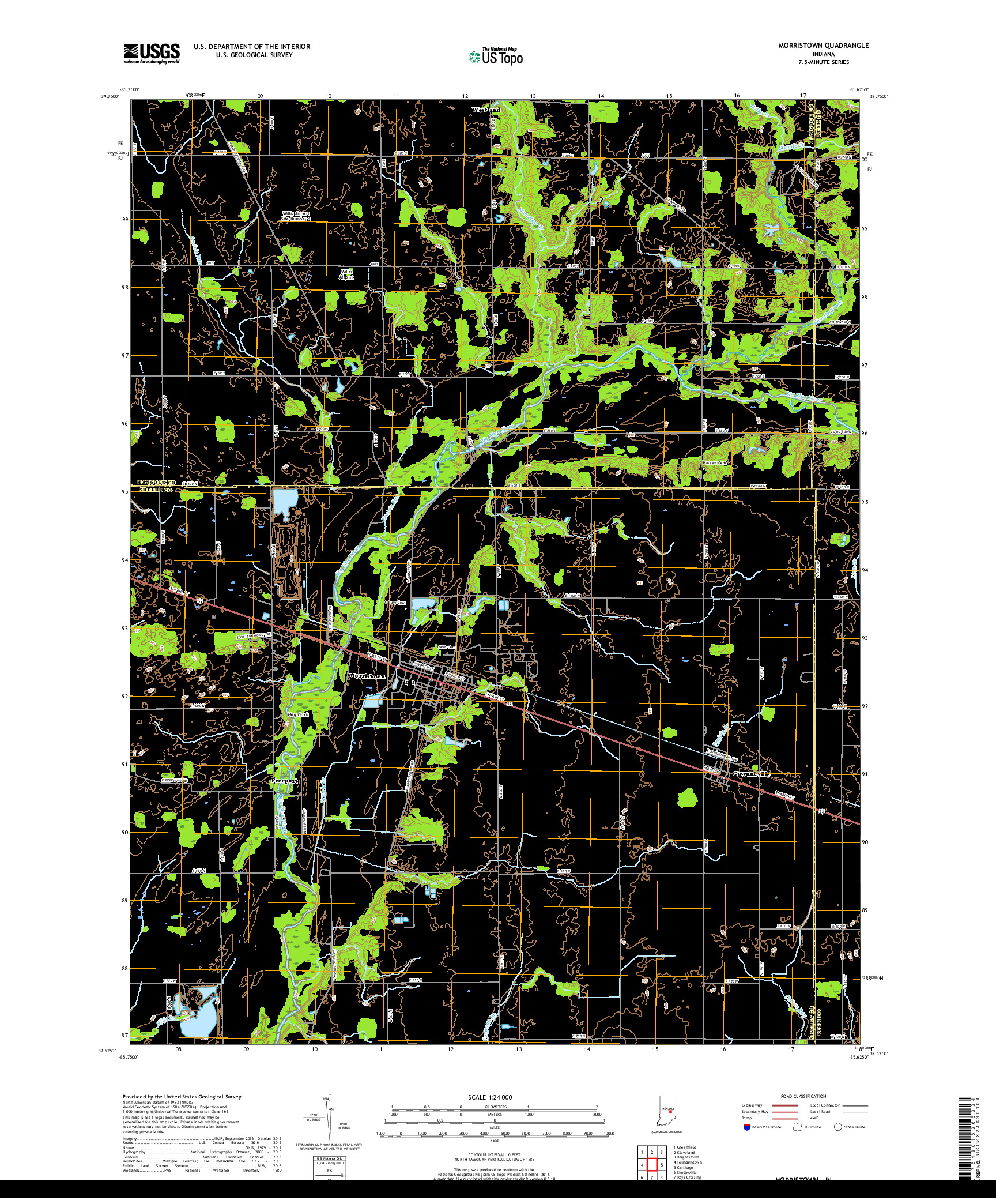 USGS US TOPO 7.5-MINUTE MAP FOR MORRISTOWN, IN 2019