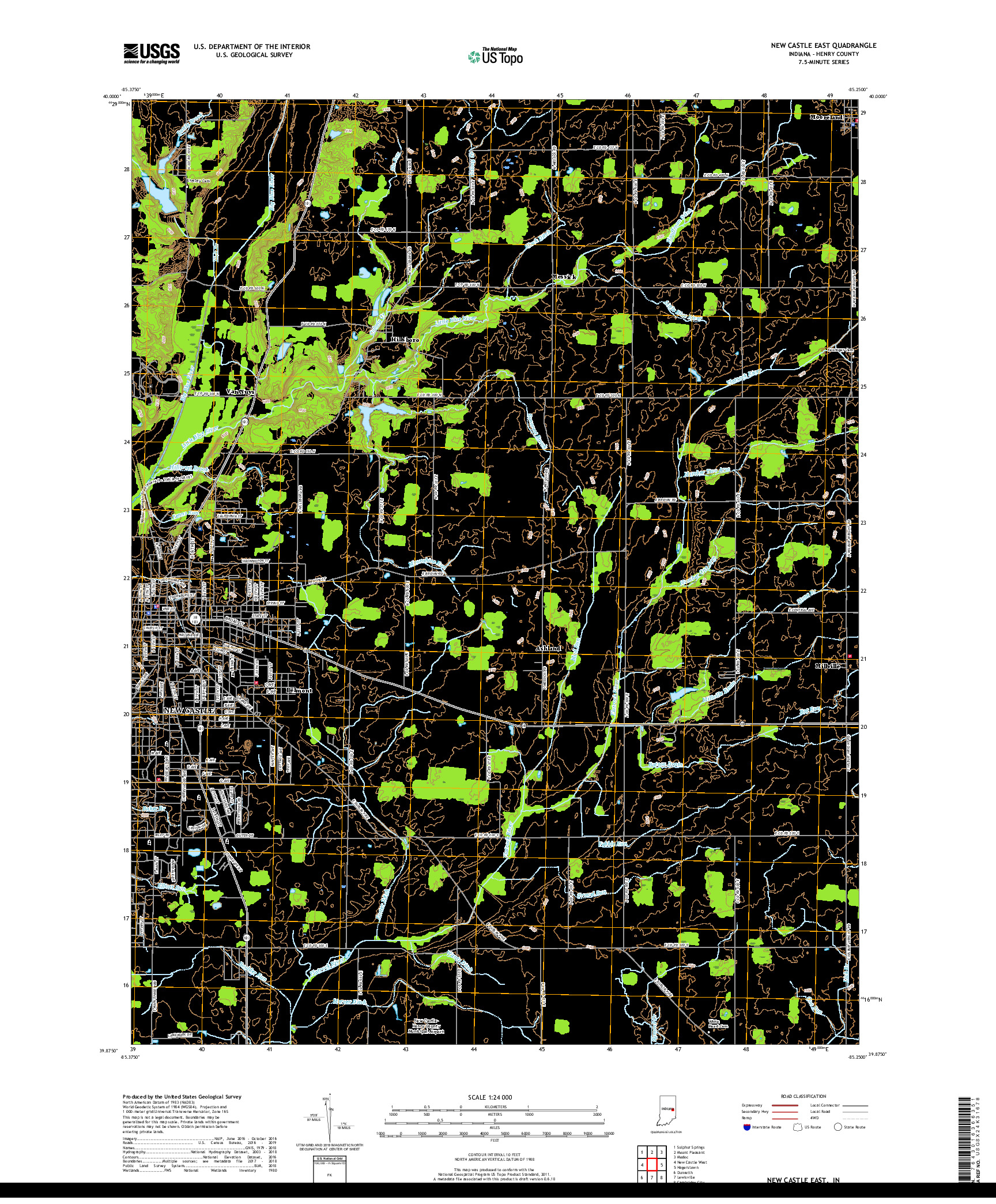 USGS US TOPO 7.5-MINUTE MAP FOR NEW CASTLE EAST, IN 2019