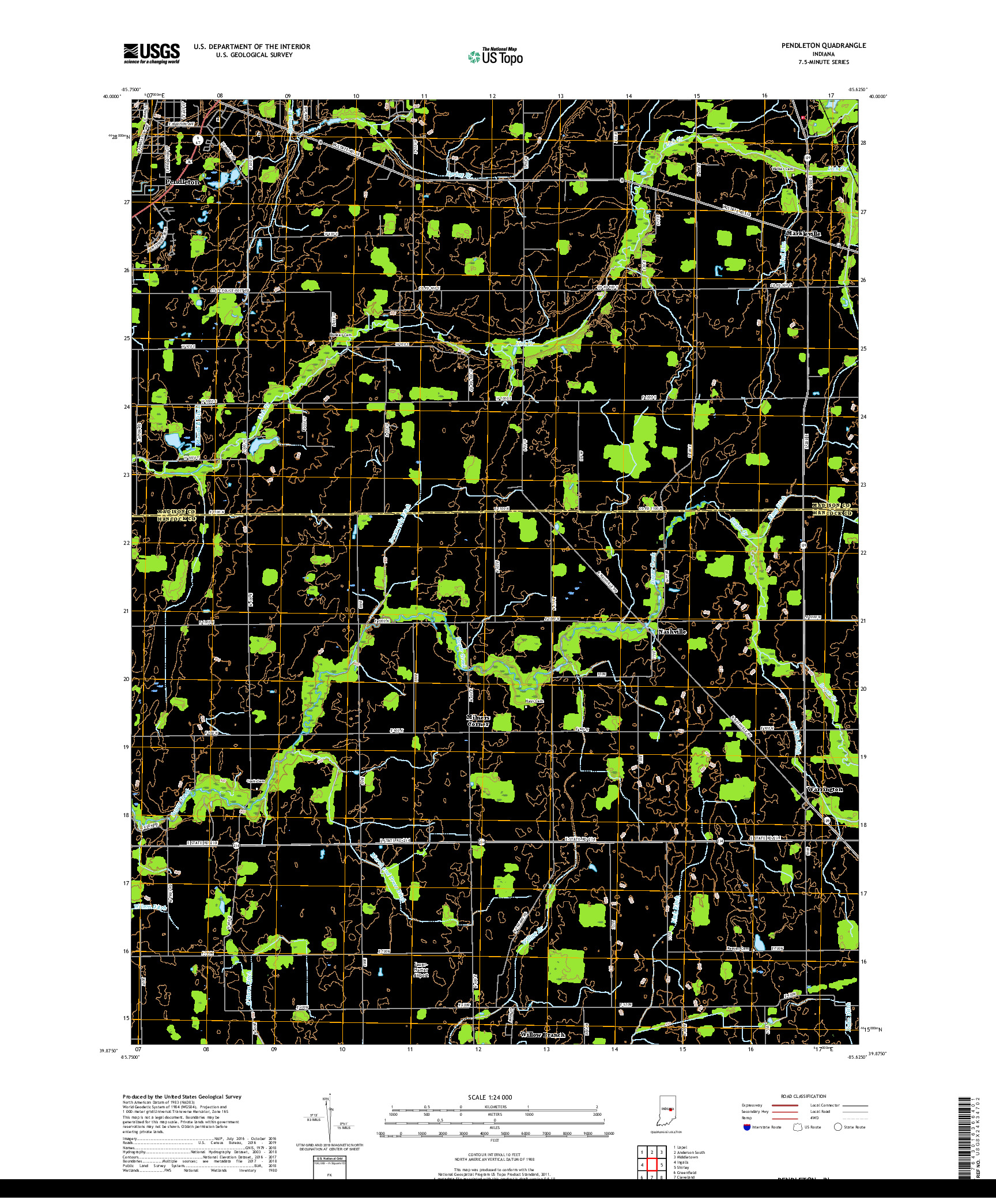 USGS US TOPO 7.5-MINUTE MAP FOR PENDLETON, IN 2019