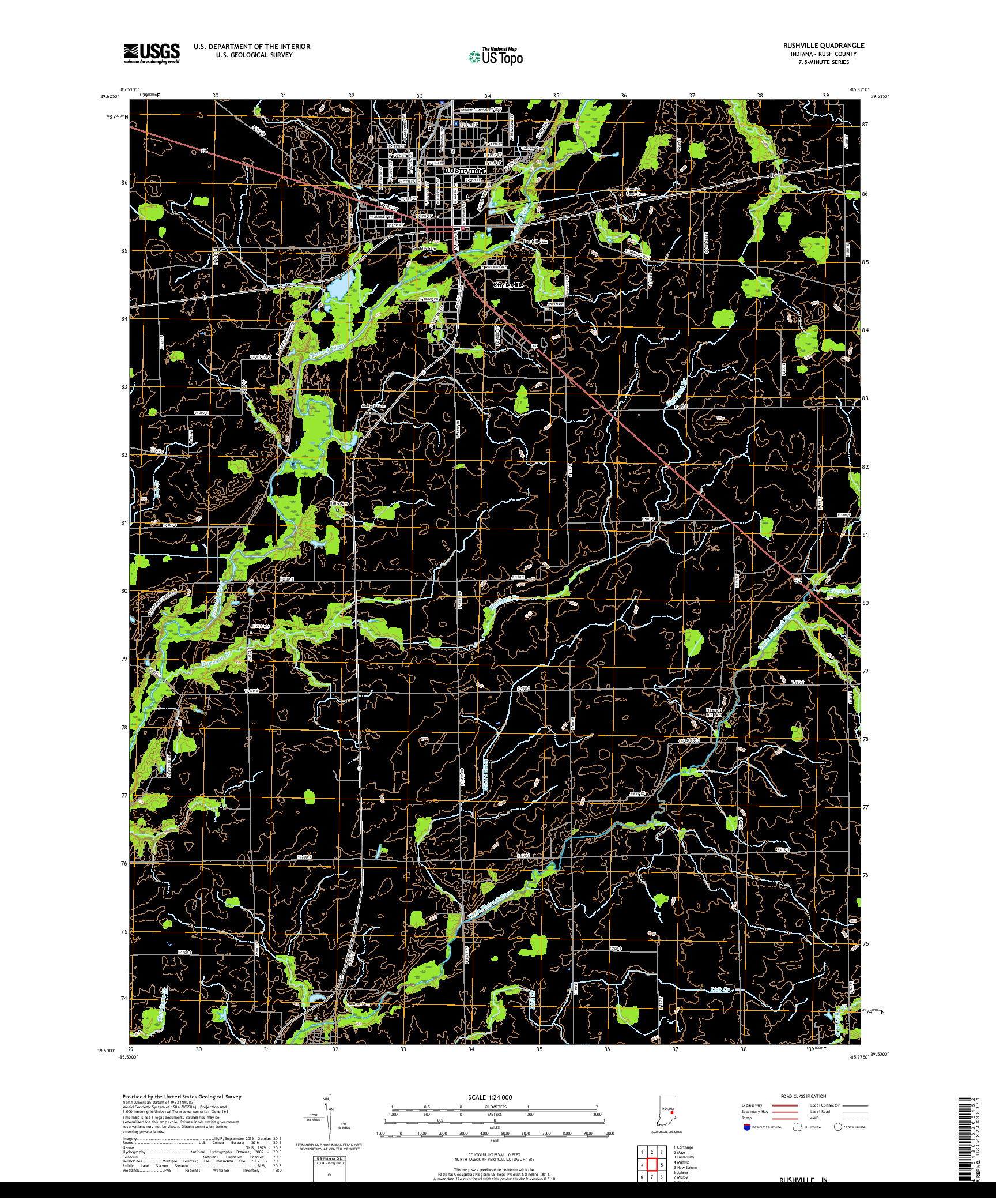 USGS US TOPO 7.5-MINUTE MAP FOR RUSHVILLE, IN 2019