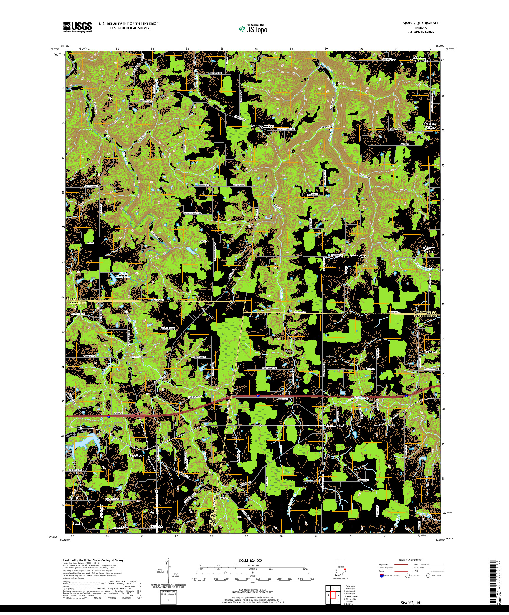 USGS US TOPO 7.5-MINUTE MAP FOR SPADES, IN 2019