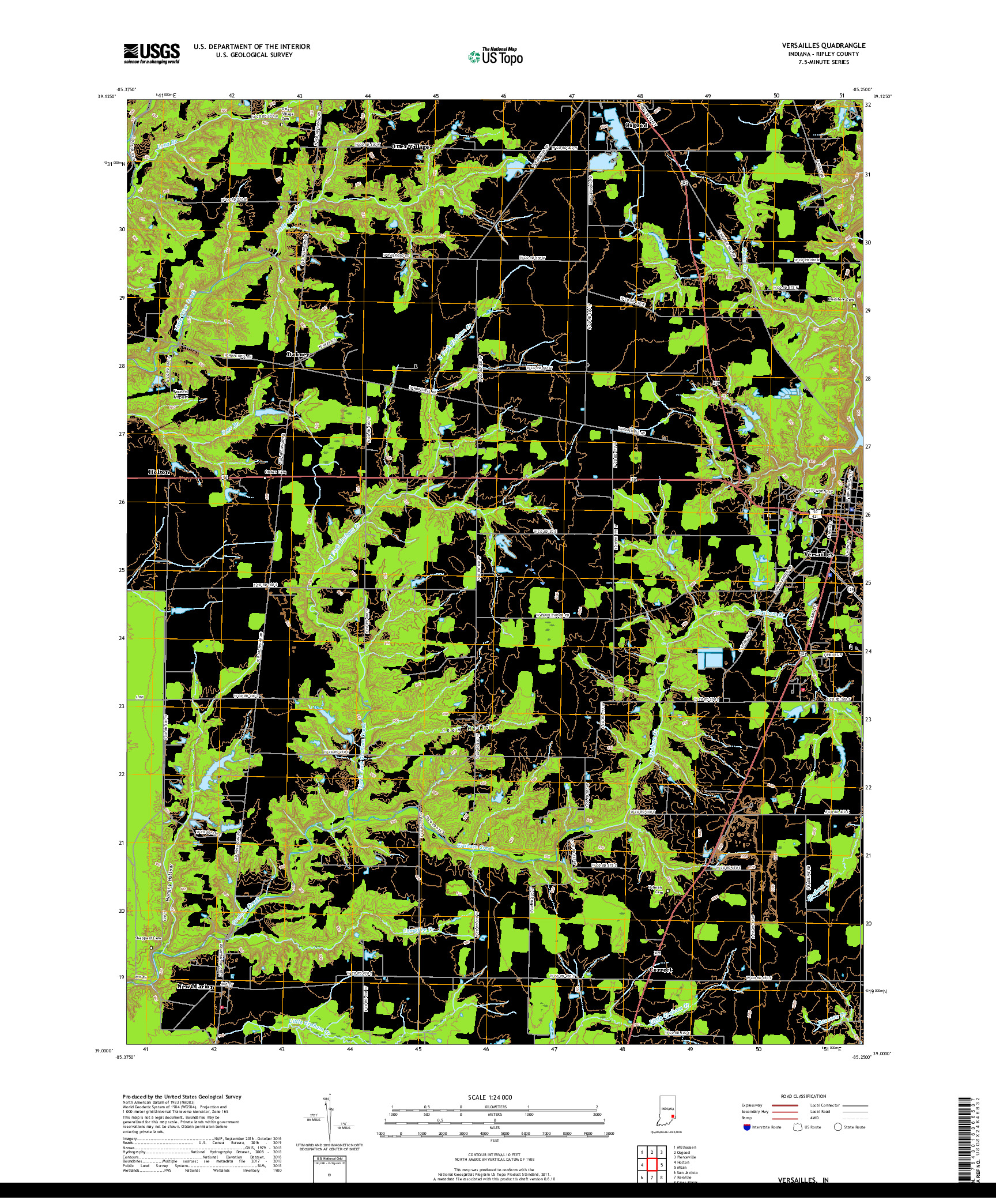 USGS US TOPO 7.5-MINUTE MAP FOR VERSAILLES, IN 2019