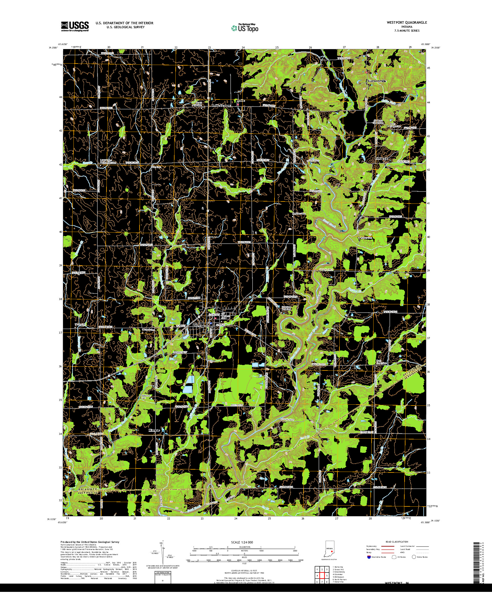 USGS US TOPO 7.5-MINUTE MAP FOR WESTPORT, IN 2019